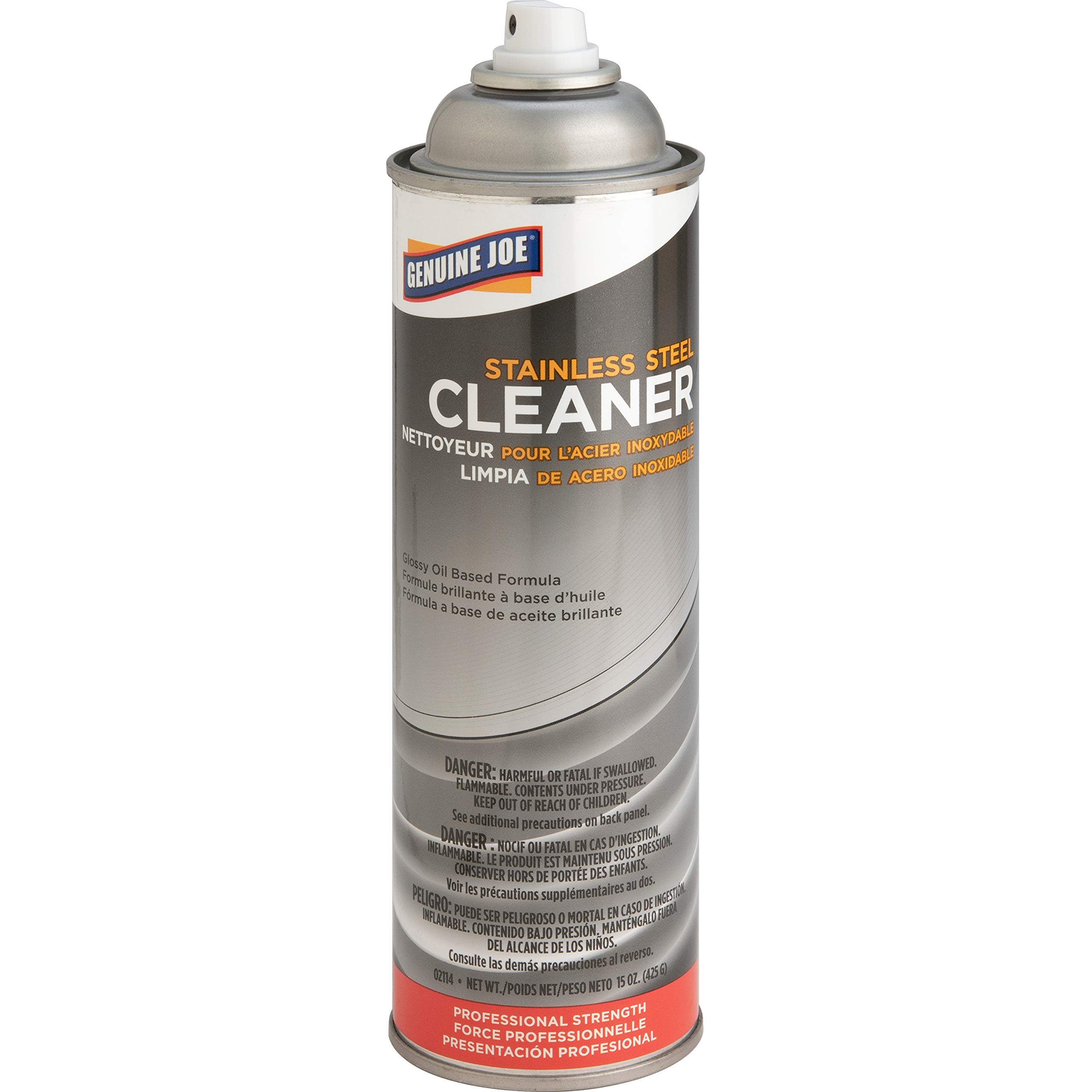 Genuine Joe 02114CT Stainless Steel Cleaner & Polish - 15 oz (Pack of 12) - Professional Grade for Kitchen Appliances, Sinks & Metal Surfaces