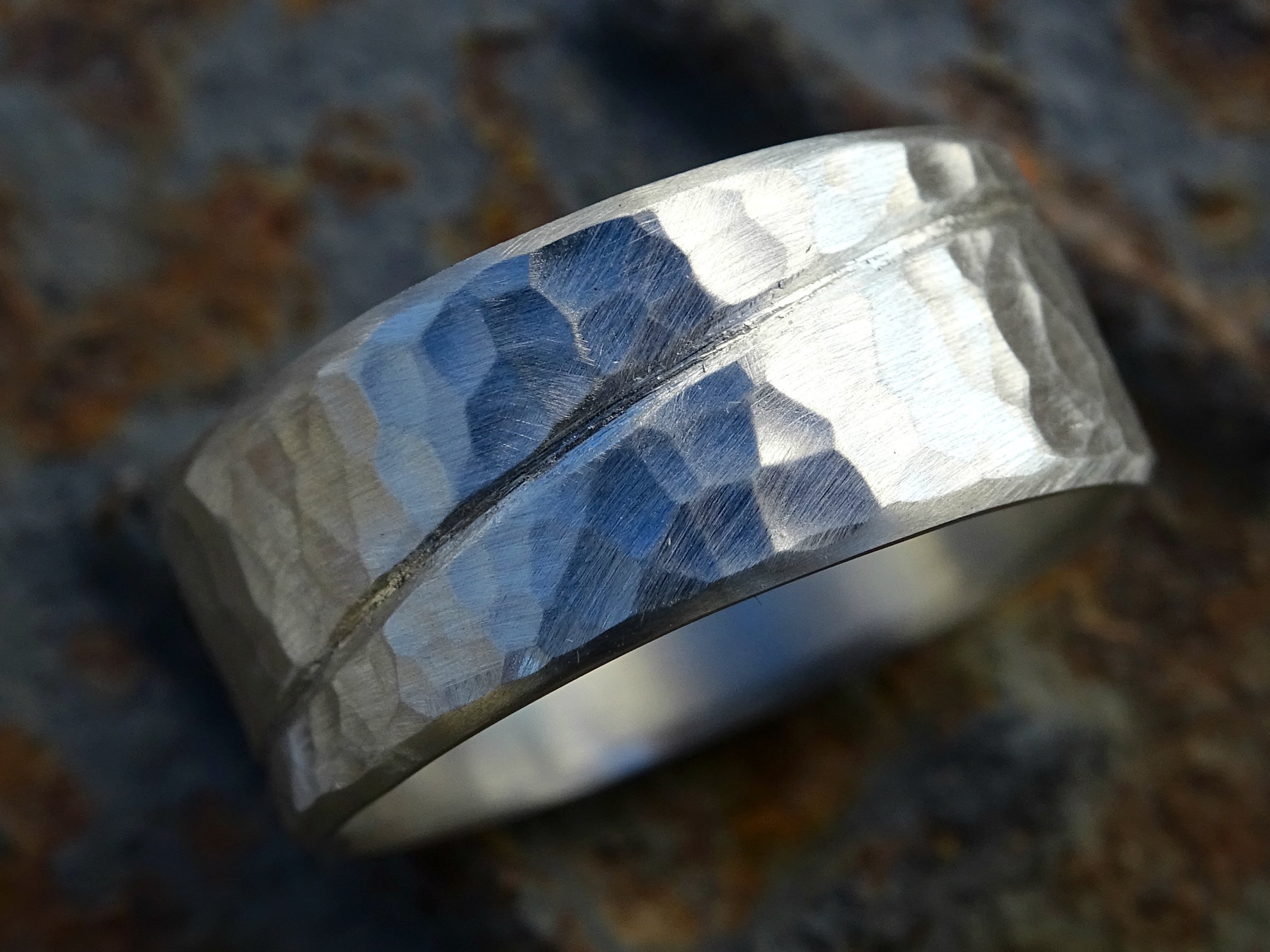 Rustic Wave Silver Ring for Men - Ocean Inspired Hammered Wedding Band - Unique Wide Mens Ring for Beach Weddings & Everyday Wear