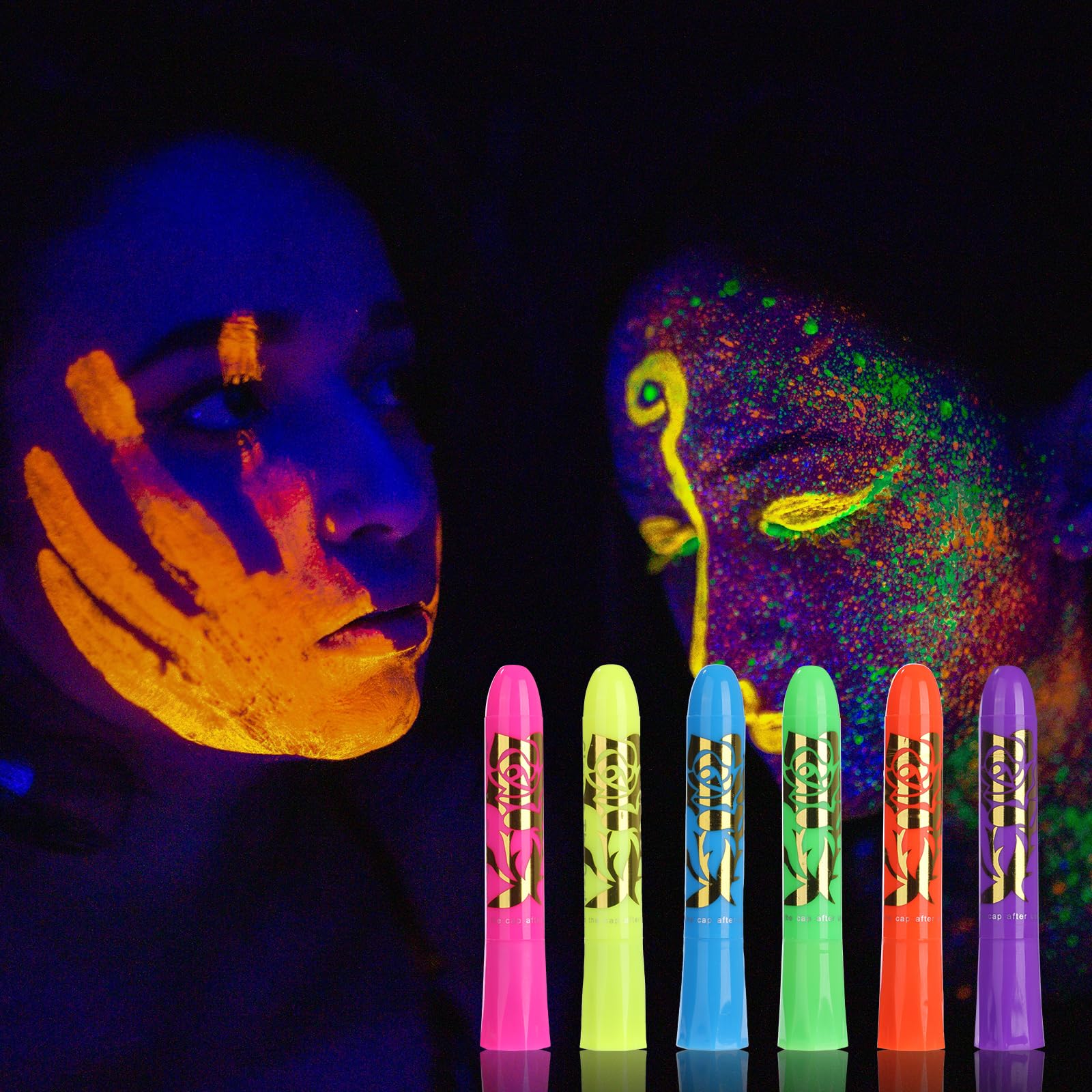 12-Pack Neon Glow in the Dark Face Paint Crayons - Vibrant Luminous Body Paint for Halloween, Birthday Parties & Cosplay - Safe Non-Toxic Makeup for Kids & Adults - Perfect for Festivals, Raves & Night Events