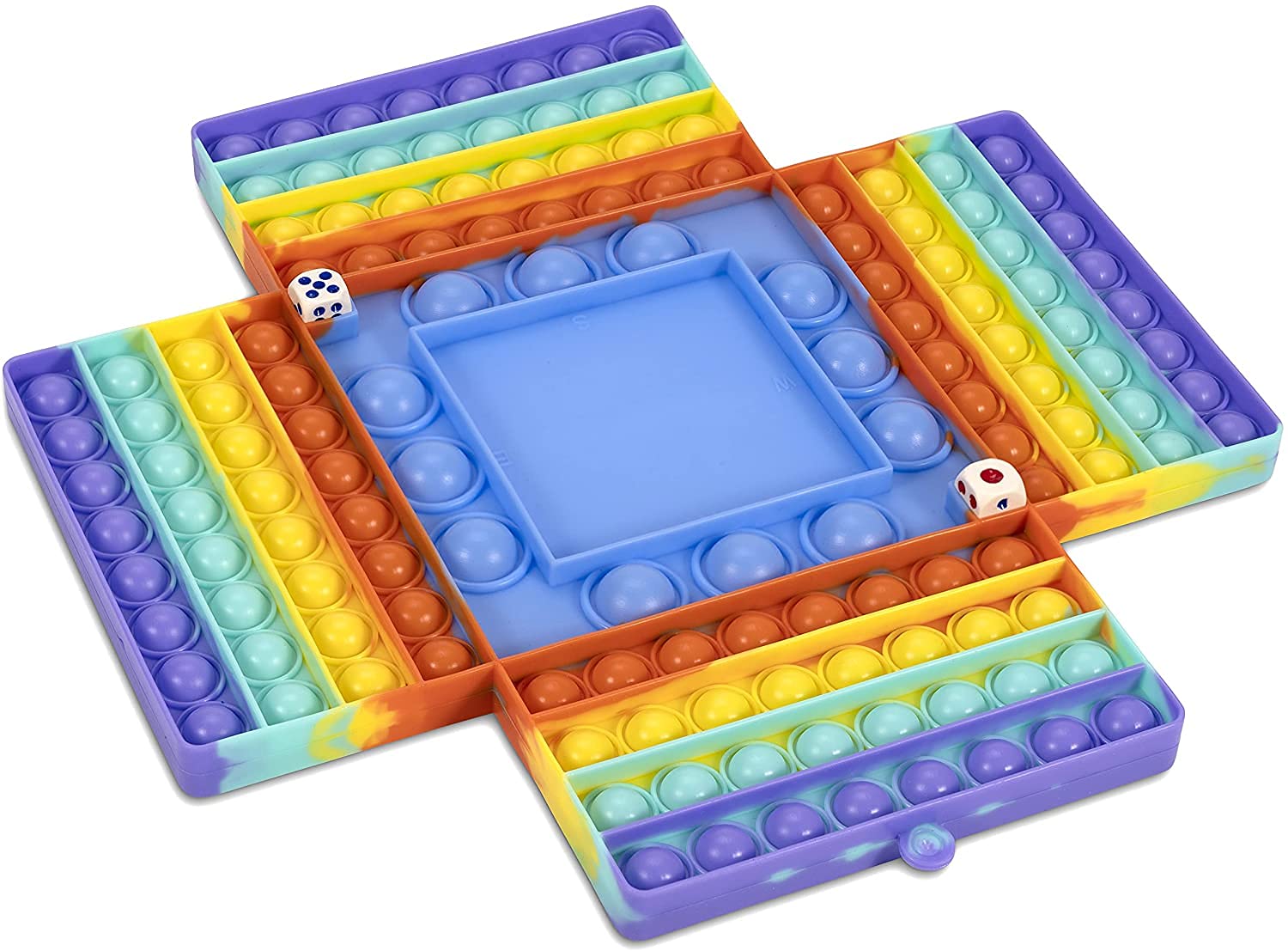 TriniHolt Pop It Fidget Board Game with Dice Holder - 4 Player Rainbow Color Sensory Toy for Autism & ADHD Stress Relief - Big Bubble Popping Dimples Game for Kids & Adults - Perfect for Classroom, Therapy, and Family Game Night
