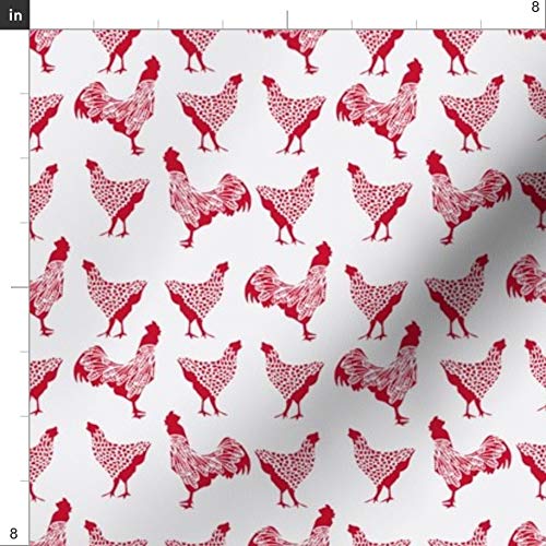 Red Chicken White Farm Animal Neutral Hen Rooster Chickens Monochrome Printed Minky Fabric by The Yard - Soft Plush Material for Sewing Baby Blankets, Quilt Backing & DIY Projects - Perfect for Nursery Decor, Home Crafts & Gift Making