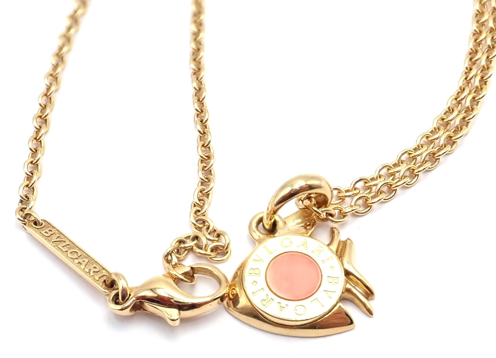 Authentic Bulgari Bvlgari 18k Yellow Gold Coral Naturalia Fish Pendant Necklace - Luxury Jewelry for Women, Elegant Gift for Special Occasions