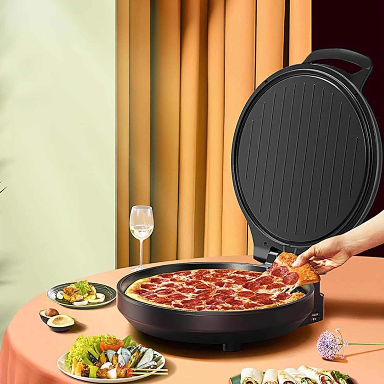 Electric Pizza Maker Oven - 12 Inch Portable Countertop Pizza Cooker, Stainless Steel Fast Cooking for Home & Indoor Use - Perfect for Family Pizza Nights, Parties & Quick Meals (Red)