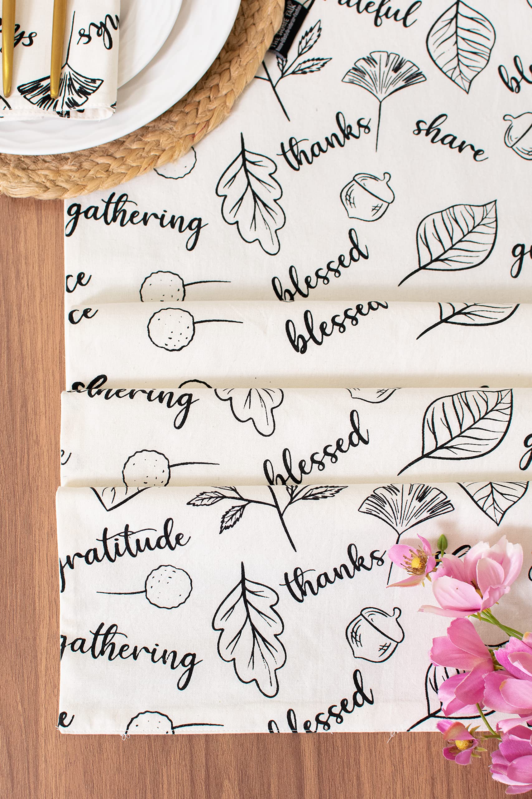 Thanksgiving Table Runner - 14x36 Inch Off-White & Black Dresser Scarf for Dining Table, Kitchen, Buffet - Holiday Decor for Thanksgiving, Christmas, Wedding Party & Home Decor