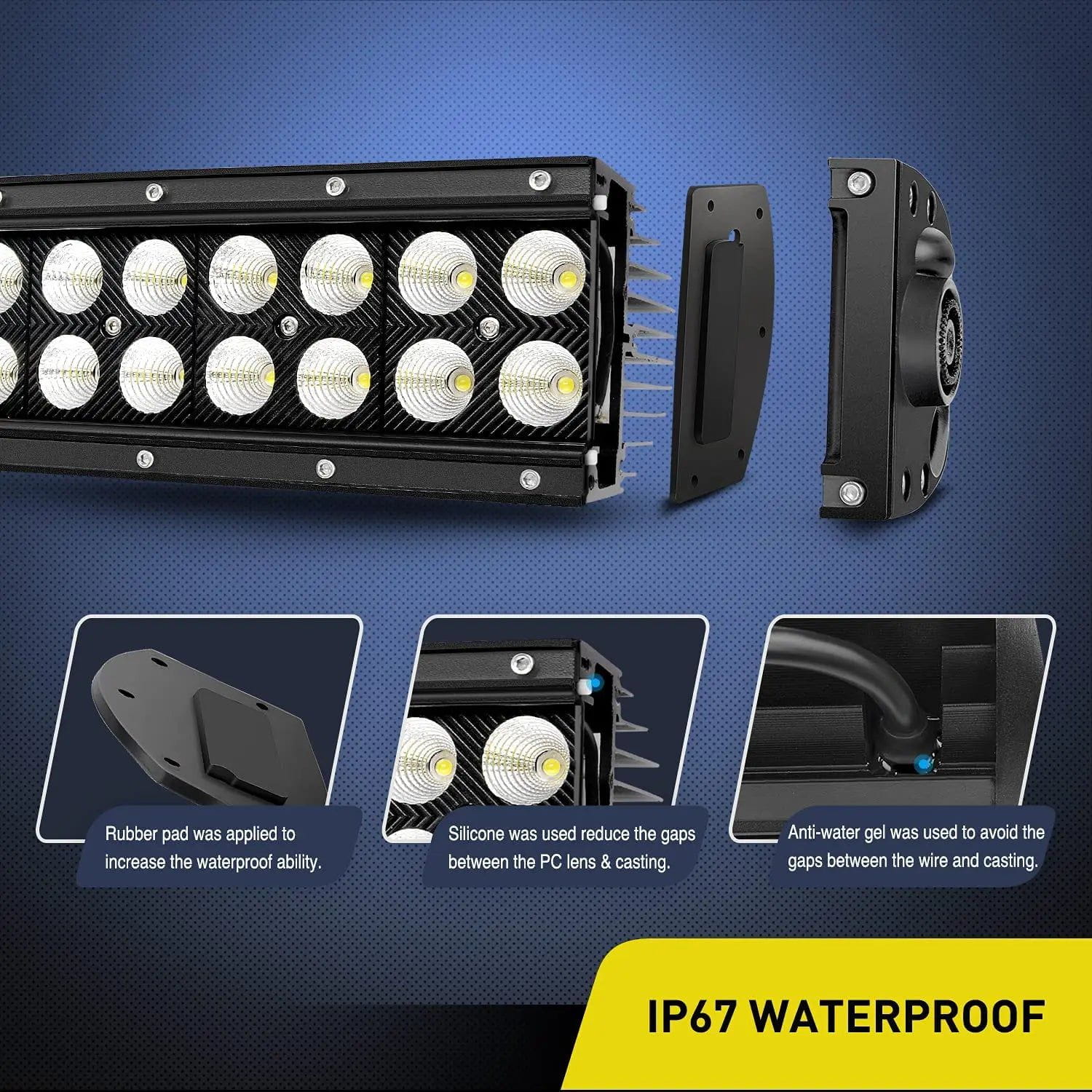 54 Inch 312W Double Row Curved Black Spot Flood LED Light Bar with 14AWG Wire & 5Pin Switch - Perfect for Off-Road Trucks, ATVs, Boats and Outdoor Adventures