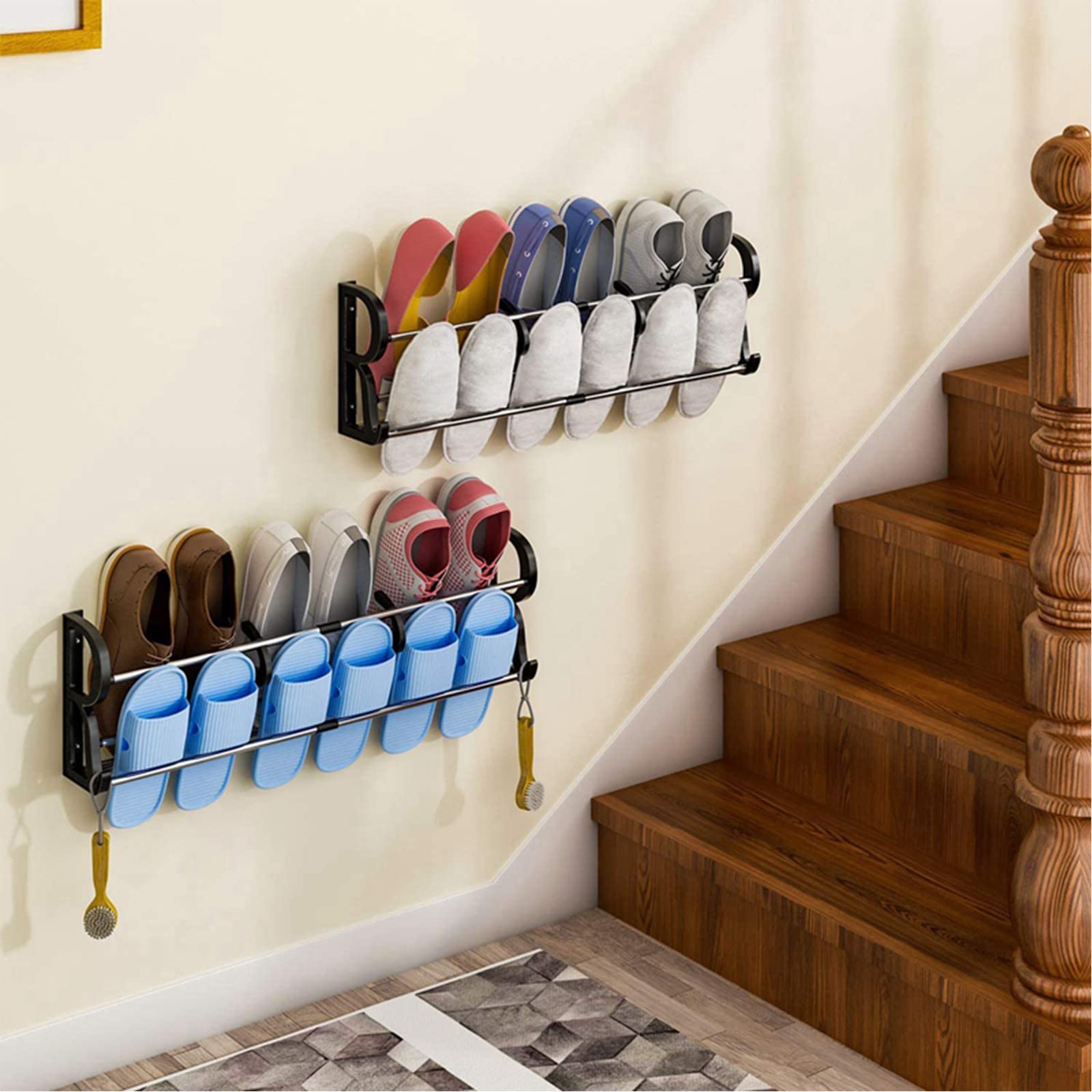 GDICONIC 2-Pack Wall Mount Shoe Organizer - Over The Door Shoe Rack with S-Shape Hooks & Adhesive, 19.68 Inch - Space Saving Shoe Storage for Closet, Bedroom, Entryway & Dorm Organization