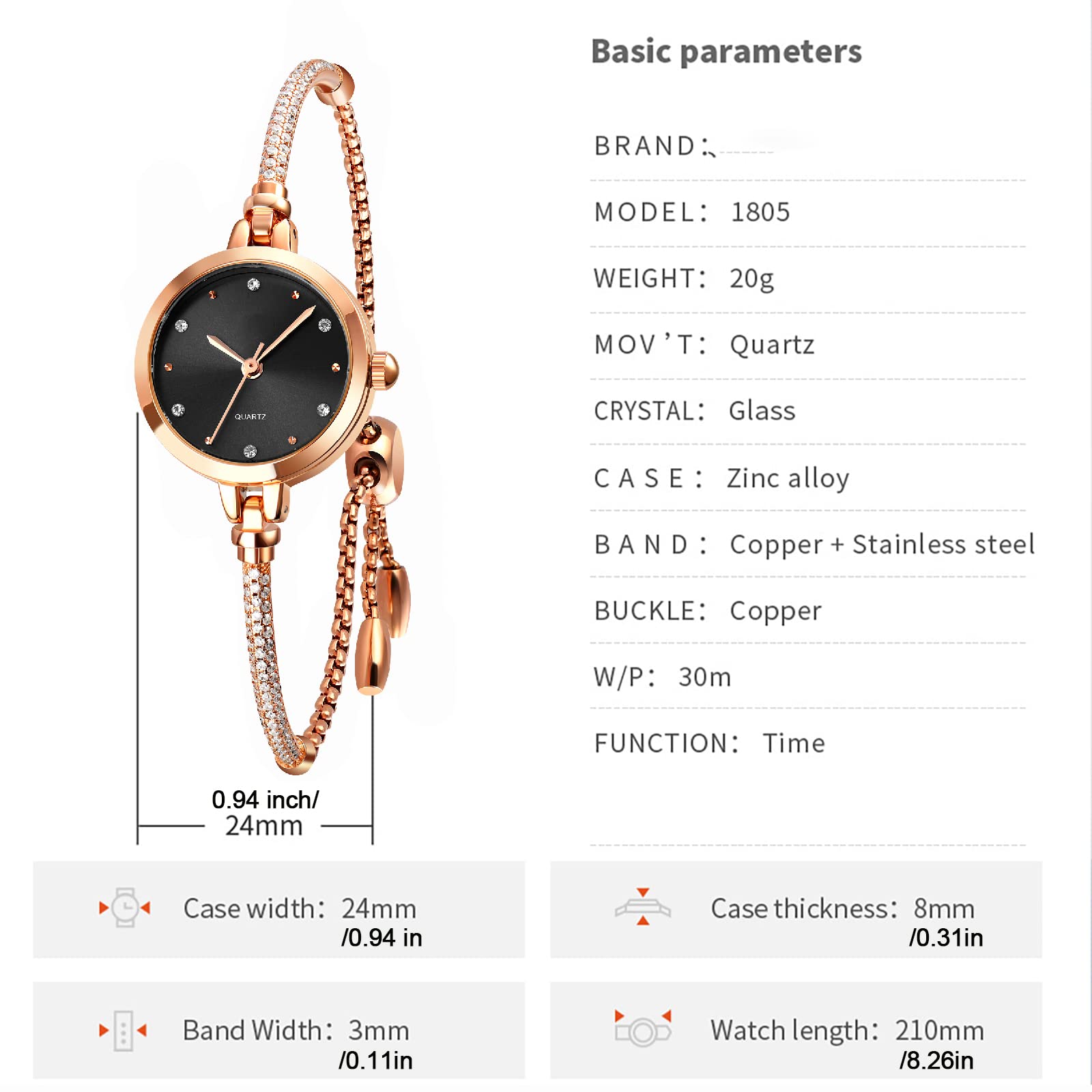 TOOCAT Women's Rose Gold Glitter Diamond Analog Quartz Watch - Waterproof Fashion Wristwatch for Women & Girls, Perfect for School, Office, Party and Daily Wear