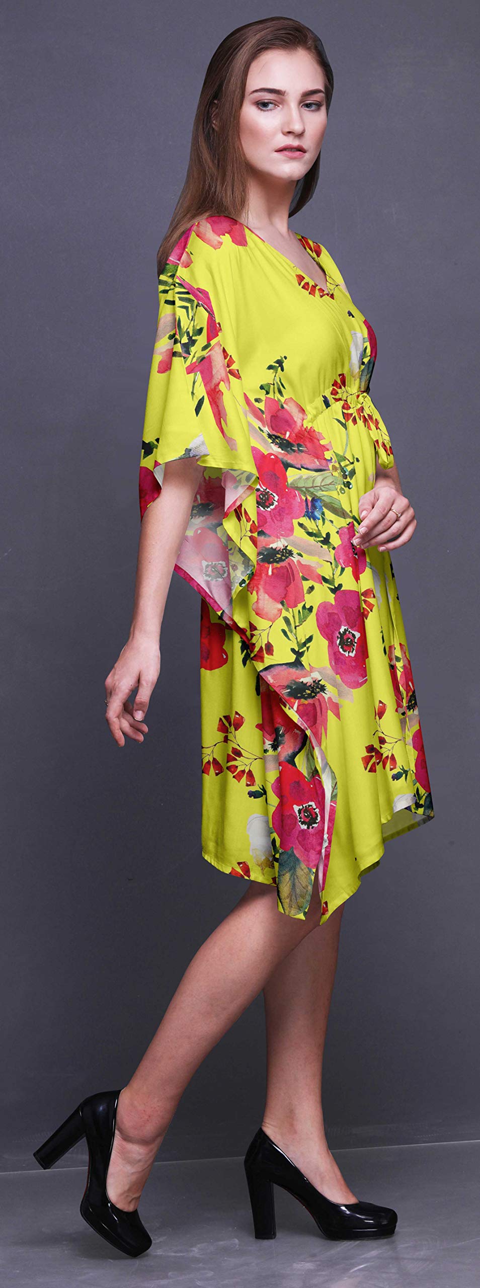 Bimba Women's Short Caftan Midi Dress - Beach Cover Up, Swimwear Cover Up, Boho Kaftan Dress for Pool, Vacation & Summer Outfits