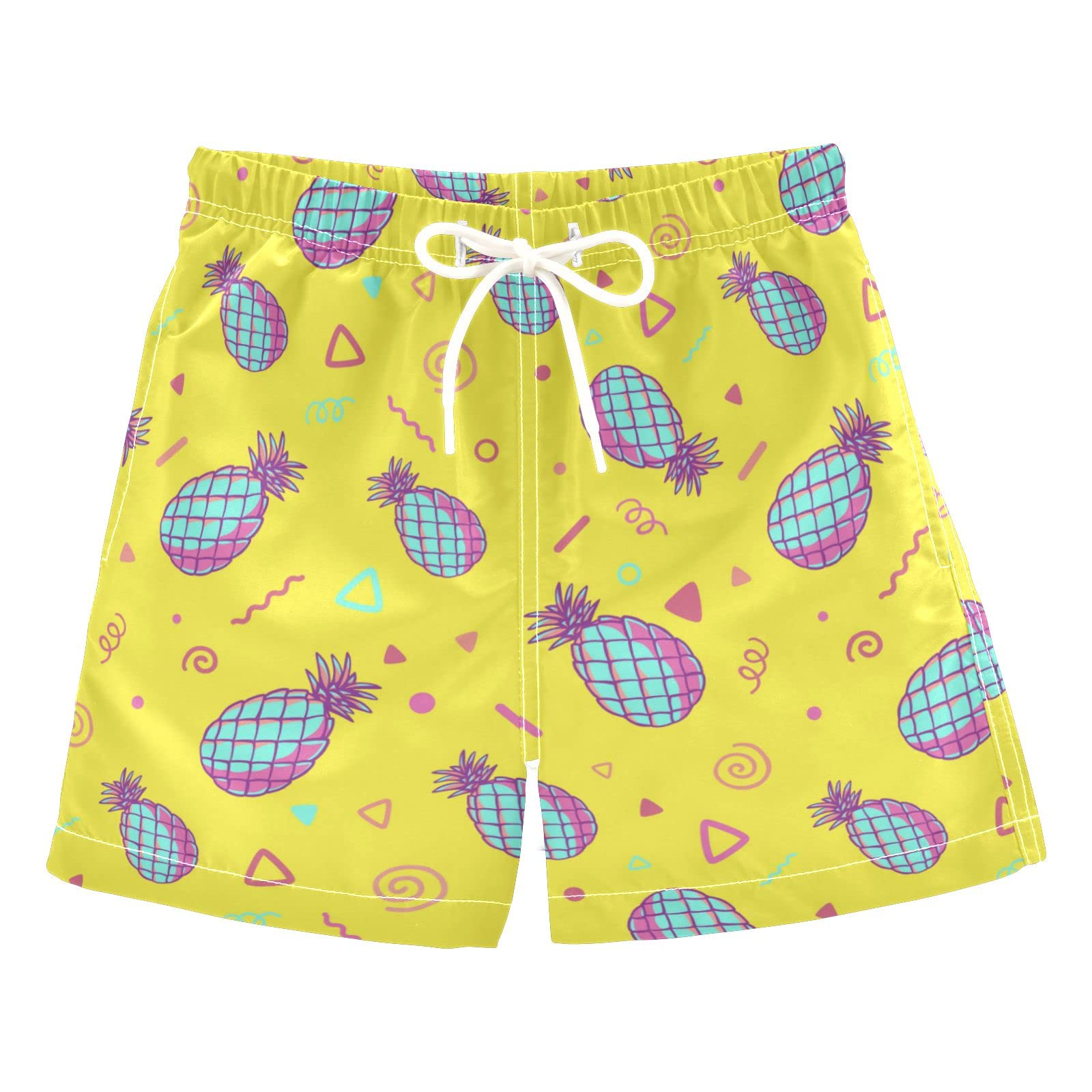 AMICHIC Boys' Pineapple Print Swim Trunks - Quick-Dry Board Shorts for Swimming, Surfing & Beach Vacations - Hawaii Summer Essential Swimwear for Kids