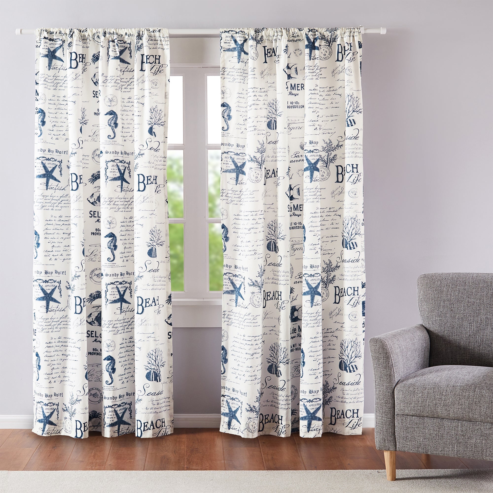 Beach Life Drape Panel - Lightweight Sheer Window Curtains for Coastal Decor, Nautical Bedroom & Living Room - Perfect for Beach Houses, Vacation Homes & Seaside Themed Rooms