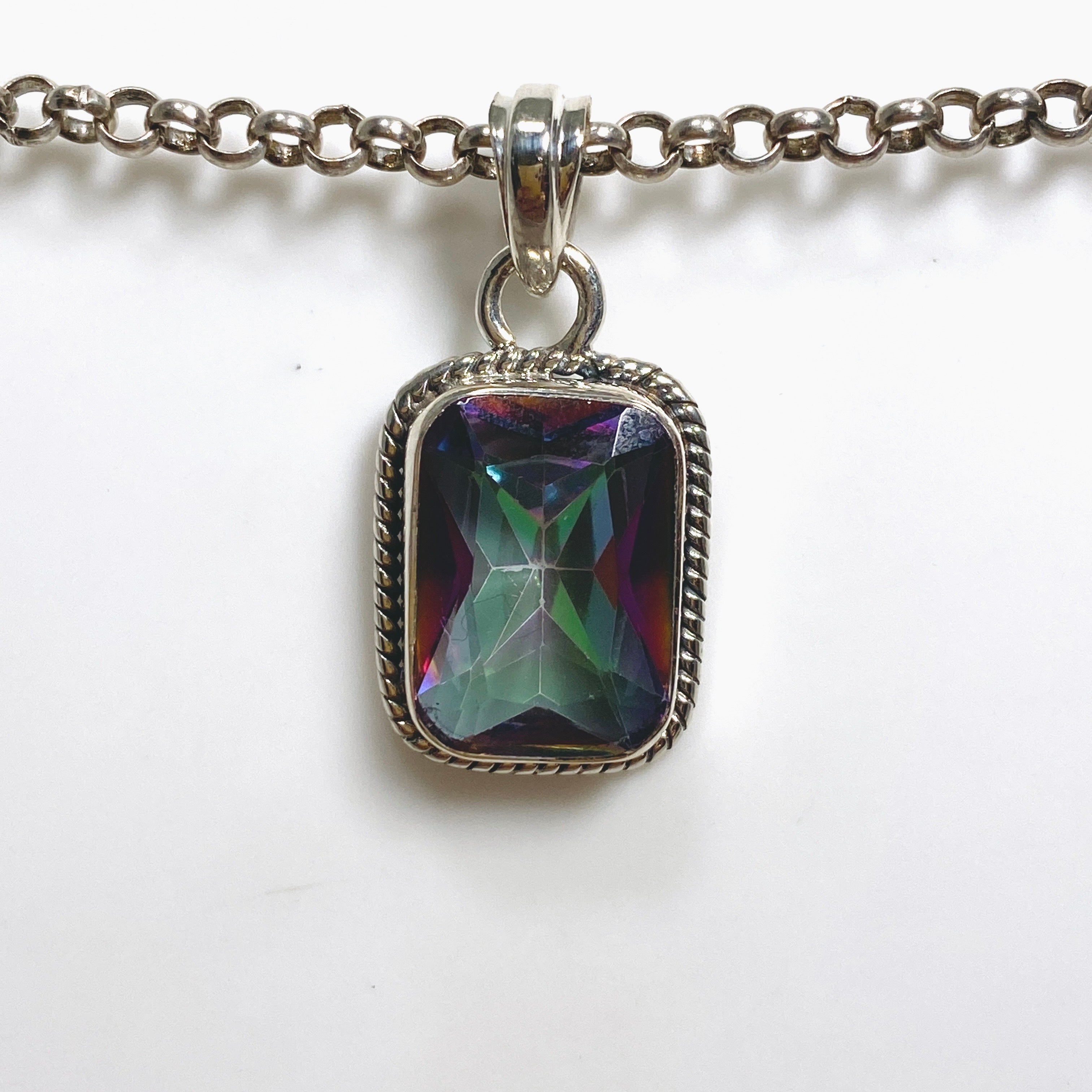 Stunning Mystic Topaz Rectangular Faceted Boho Pendant Necklace - KPGJ4591 | Perfect for Bohemian Style, Layering & Special Occasions