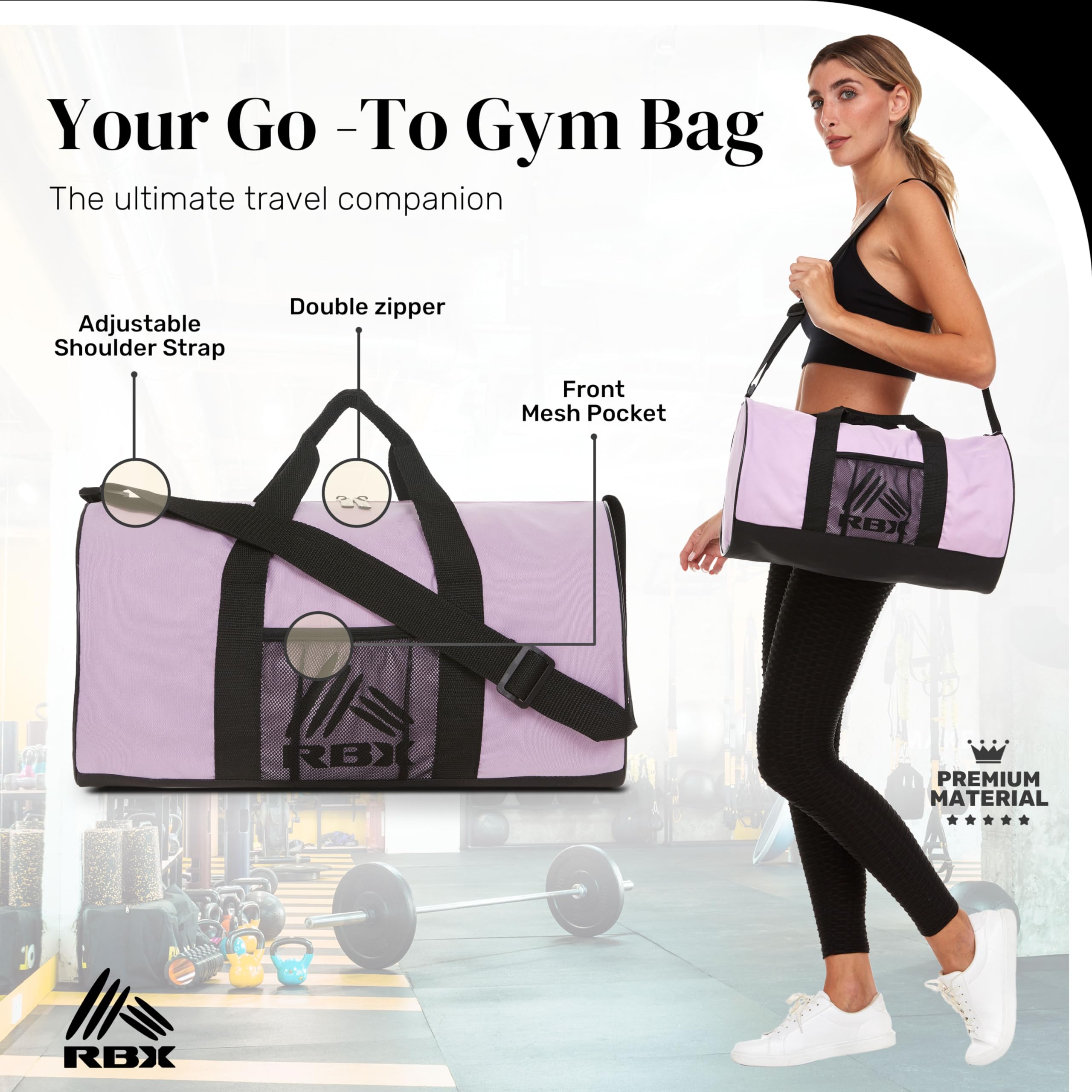 RBX Men's & Women's Small Duffle Gym Bag - Lightweight Travel Sports Duffel for Camping, Weekend Trips, Carry-On & Overnight Stay - Perfect for Workouts, Yoga, Beach & Air Travel with Adjustable Shoulder Strap