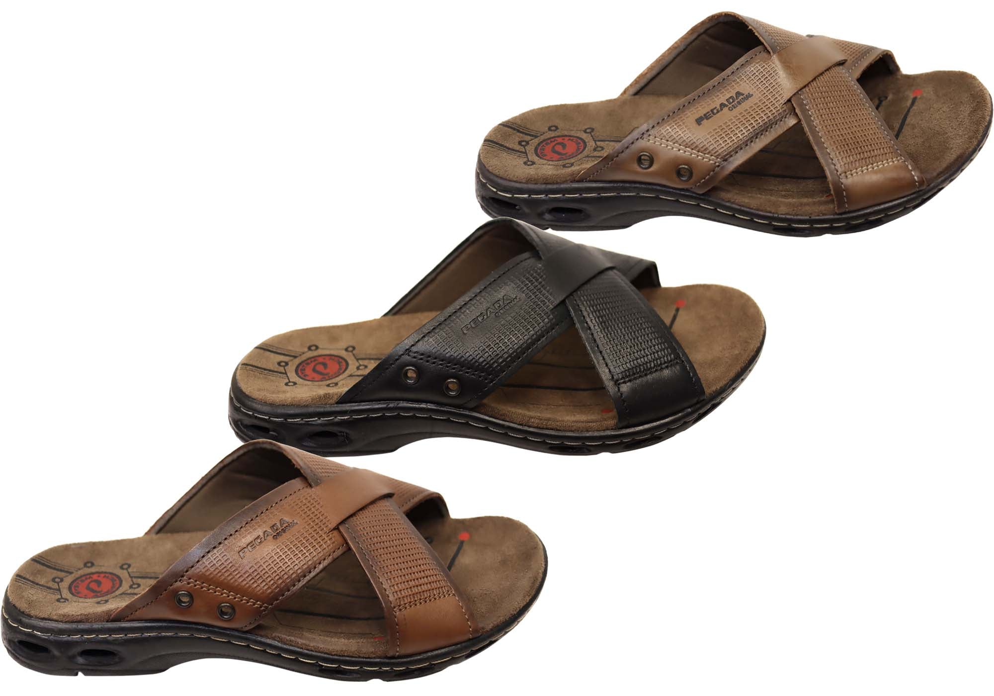 Hobbs Men's Comfortable Leather Slides Sandals - Handmade in Brazil - Casual Summer Footwear for Beach, Pool & Lounging