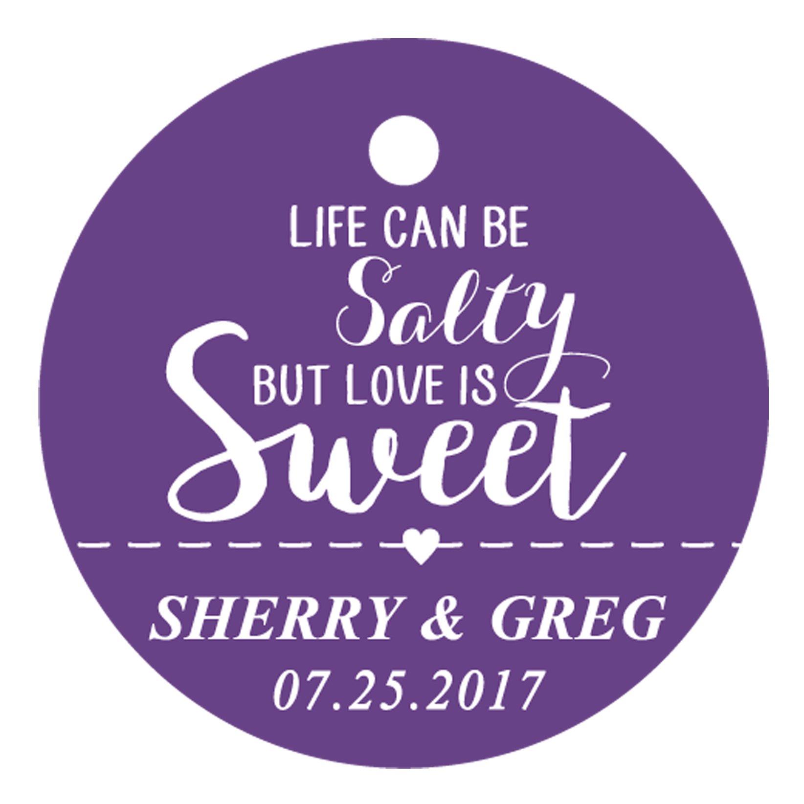 100 PCS Customized Hang Tags - Life Can Be Salty But Love is Sweet - Personalized Wedding Favor Gift Tags for Bridal Shower, Anniversary & Romantic Gifts