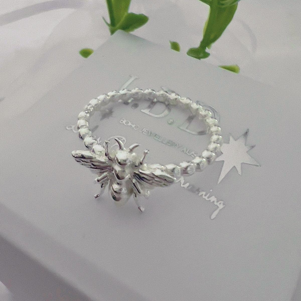 Beautiful Sterling Silver Bee Ring for Women - Handmade Jewelry, Dainty & Elegant Bee Design - Perfect for Gifts, Nature Lovers & Everyday Wear