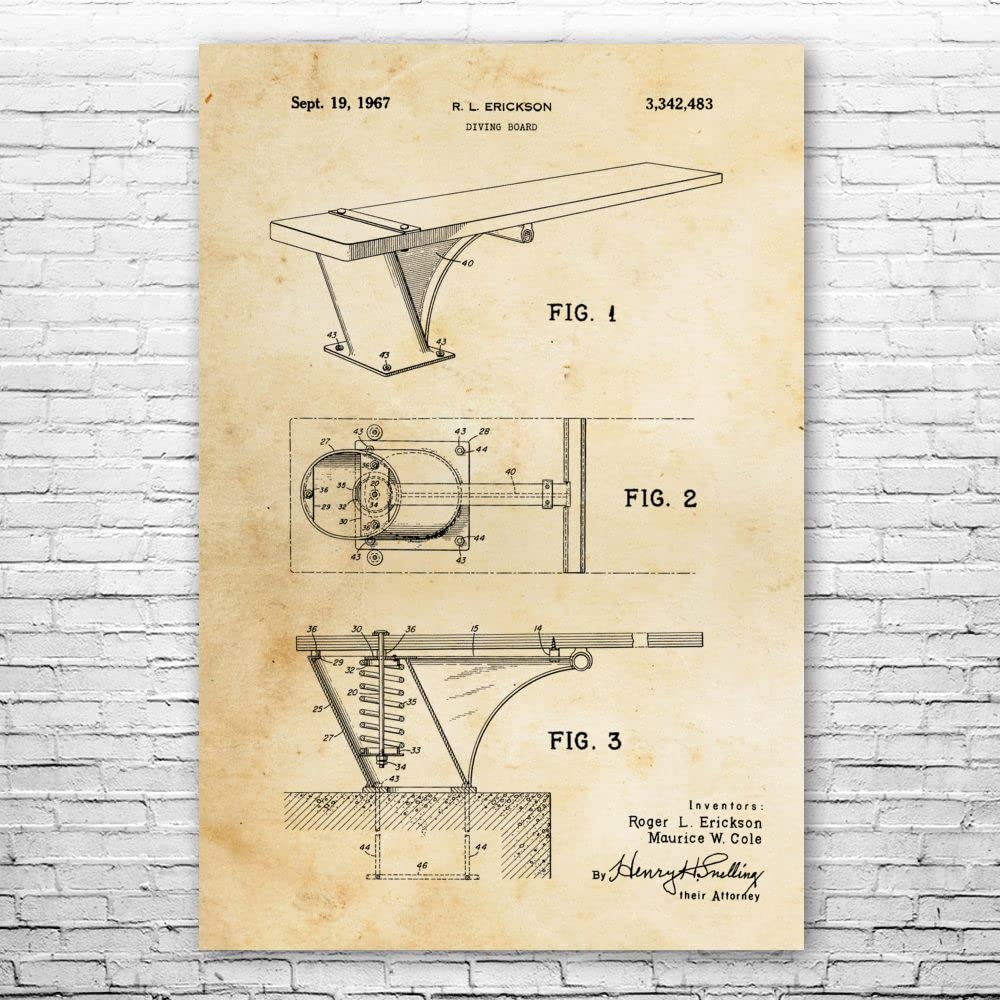 Vintage Diving Board Blueprint Poster - 16x20 Inch Swimming Pool Art Print, Lifeguard & Pool Cleaner Gift, Gym & Architecture Wall Decor | Perfect for Home, Office & Aquatic Center Decoration