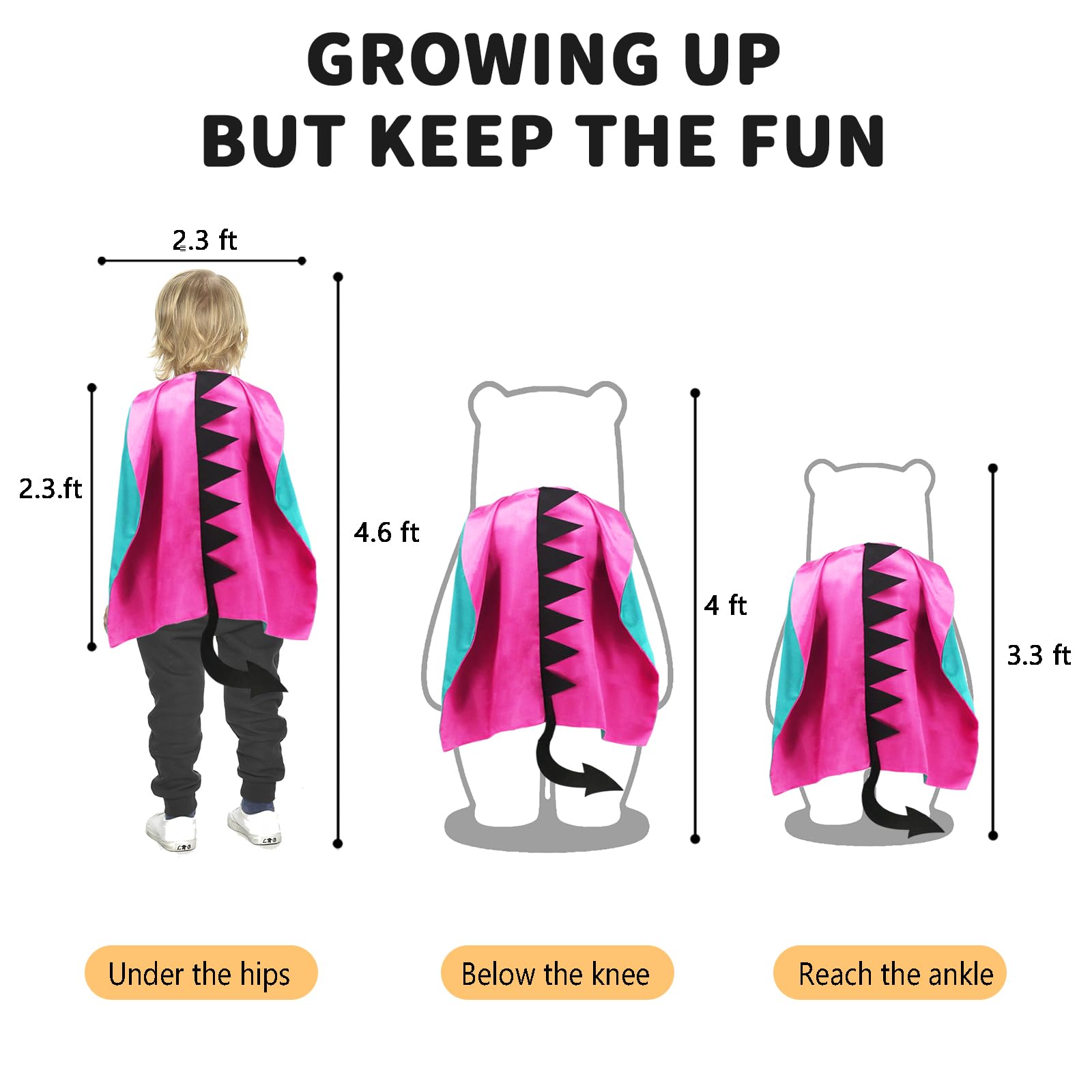 iROLEWIN Kids Dinosaur Costume Set - 3 Pack Dragon Capes with Tails, Dino Masks & Claws for Dress Up, Halloween Party, Pretend Play - Perfect Gift for Toddlers & Children