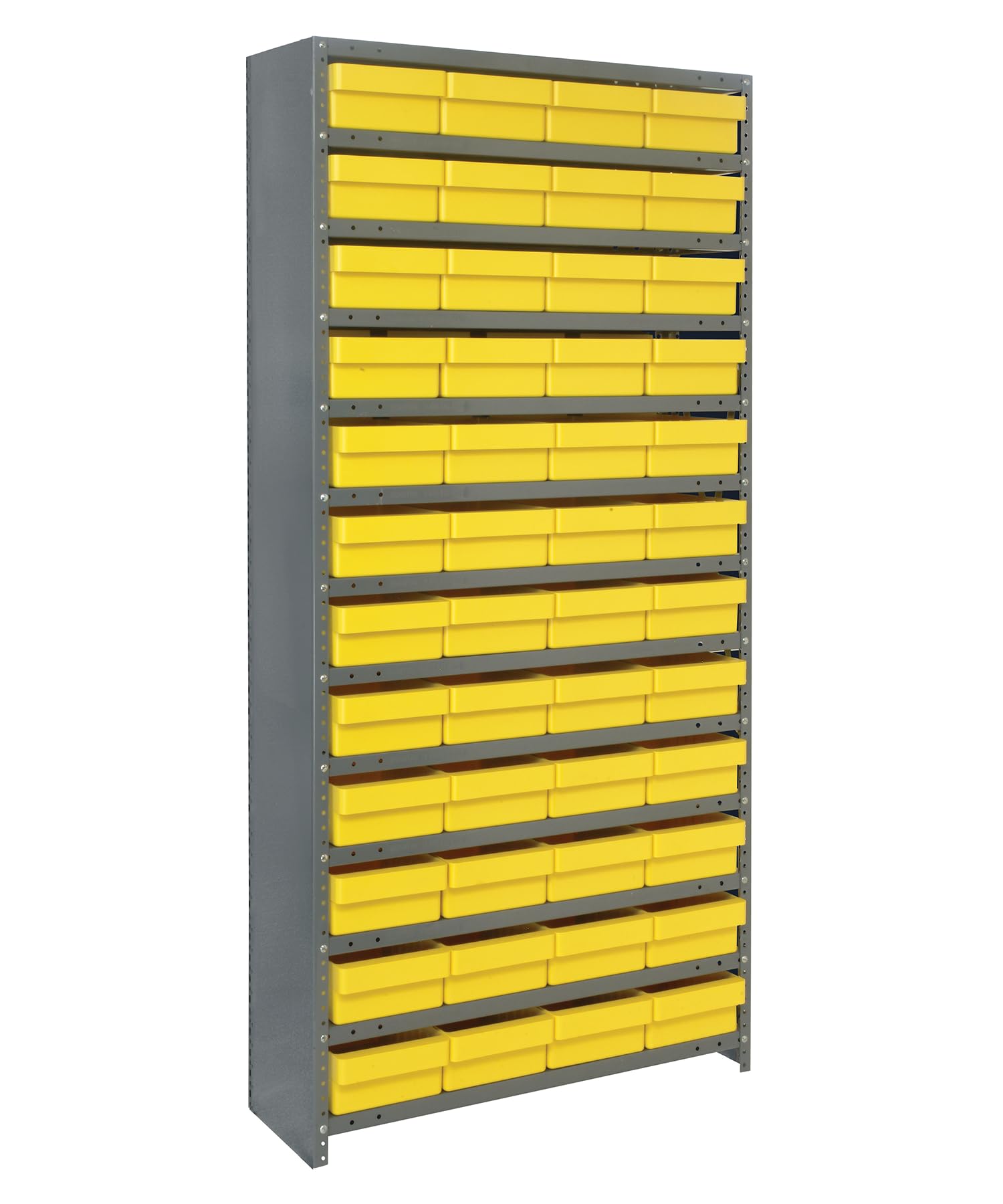 Quantum Storage Systems CL1875-606YL Heavy-Duty Closed Shelving Unit with Super Tuff Euro Drawers - 48 QED606 Shelf Bins - 18