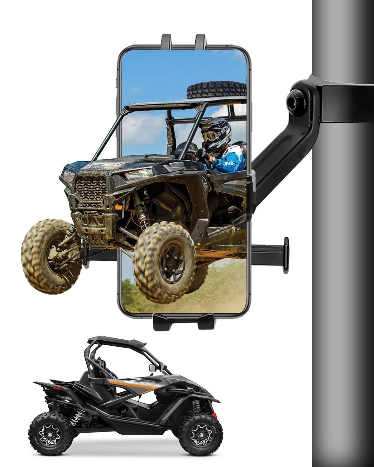 Universal UTV ATV Phone Mount - Heavy Duty 360° Rotating Aluminum Phone Holder for 1.75-2