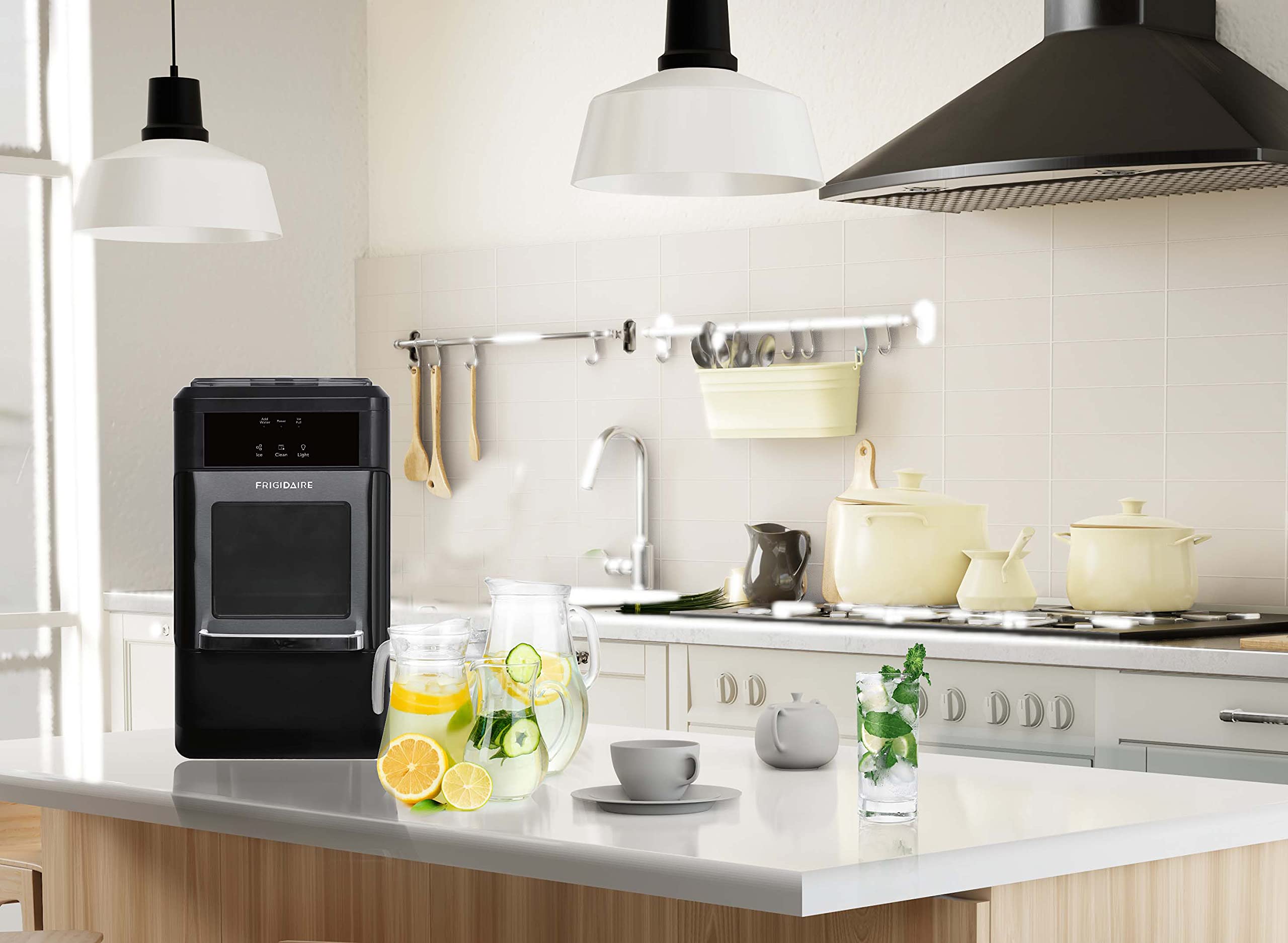 Frigidaire EFIC237 Black Stainless Countertop Nugget Ice Maker - 44lbs Daily Output, Perfect for Cocktails, Sodas & Home Use