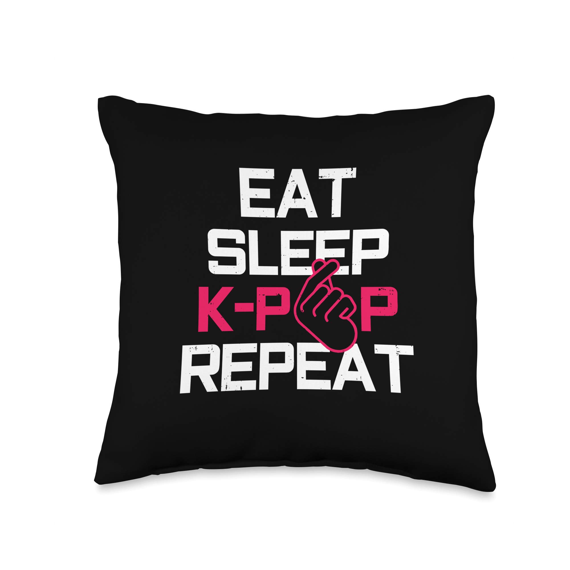 Funny K-Pop & K-Drama Fan Gift - 'Eat Sleep K Repeat' Korean Music Throw Pillow 16x16 Inches Multicolor - Perfect for Home Decor, K-Pop Lover's Room & K-Drama Watching