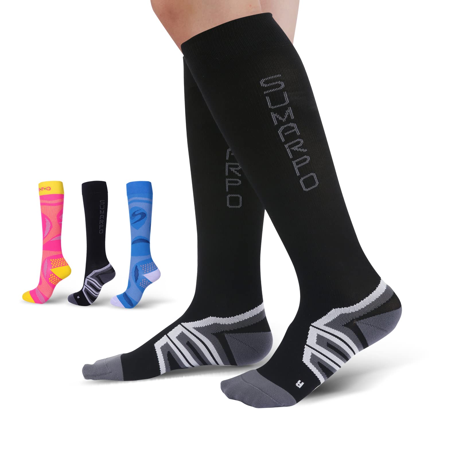 SUMARPO Women's Compression Socks - Non-Slip Yoga & Sports Socks for Running, Soccer, Nursing, Medical - Improve Circulation & Performance for Athletes, Nurses & Active Lifestyles