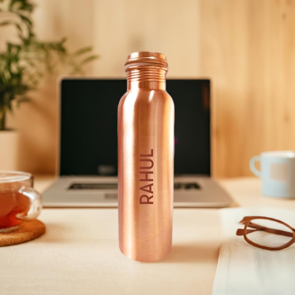 Customizable 950ml Pure Copper Water Bottle for Immune Boost, Digestion & Heart Health - Personalized with Name/Logo - Eco-Friendly Reusable Bottle for Gym, Yoga, Office & Travel