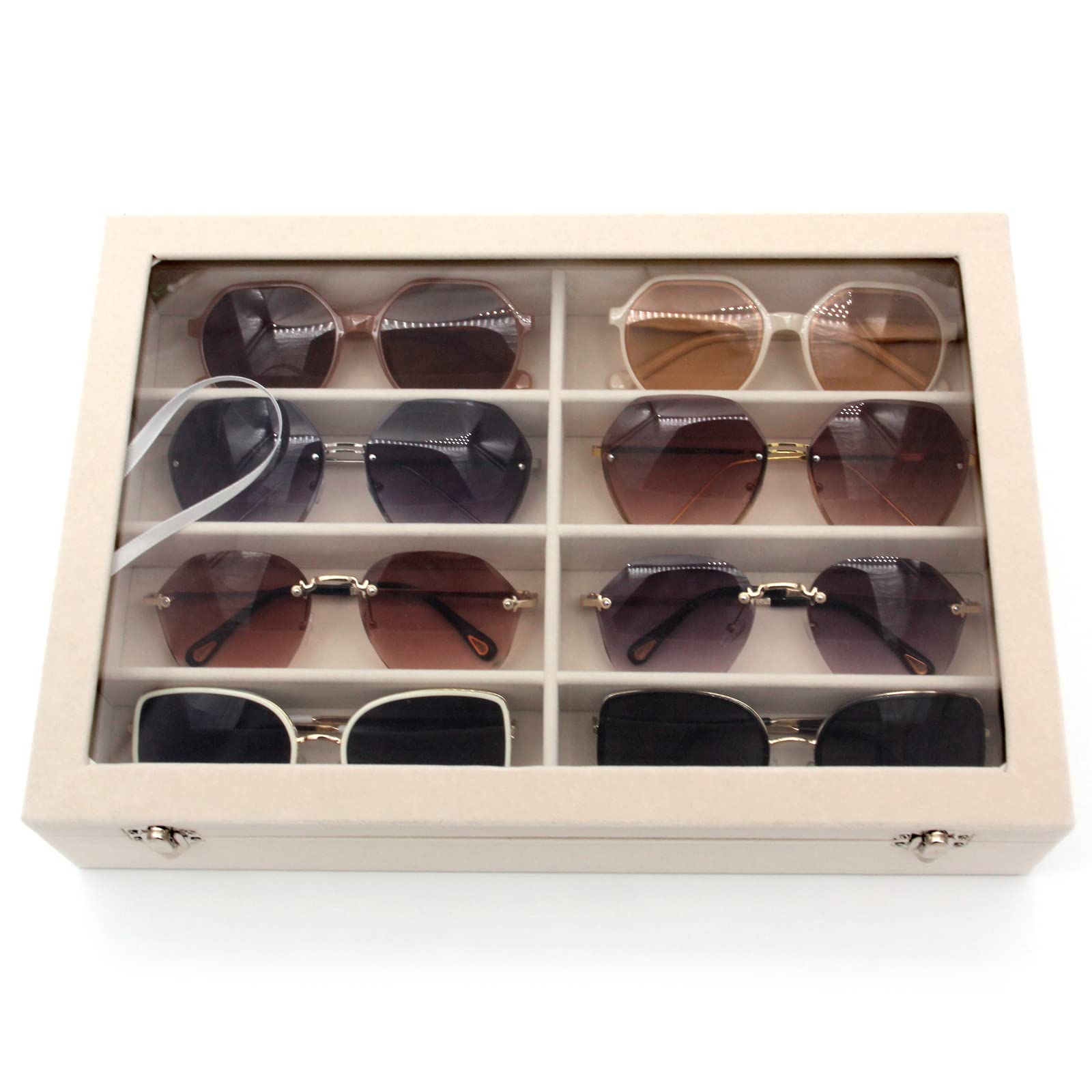 Premium Velvet Sunglasses Organizer - 8 Slot Eyewear Storage Box & Display Case for Sunglasses, Glasses, Reading Glasses | Perfect for Home, Office, Travel & Retail Store Display