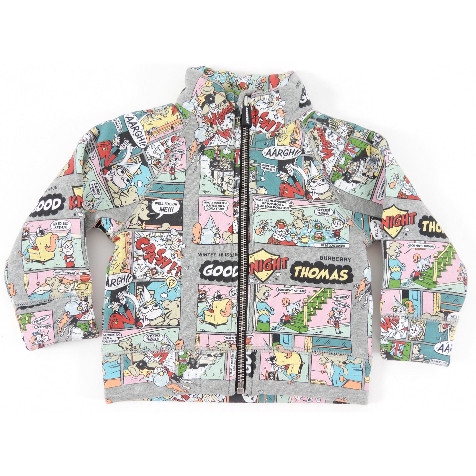 Burberry Kids Grey Comic Zip Jacket for Boys & Girls - Waterproof Windbreaker for Outdoor Play, School & Travel (Size 12 Months)