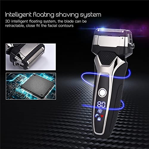 Premium Electric Razor for Men - Rechargeable 3D Floating Blade Beard Trimmer & Shaver with Washable Head - Professional Grooming Kit for Smooth Shaving at Home or Travel