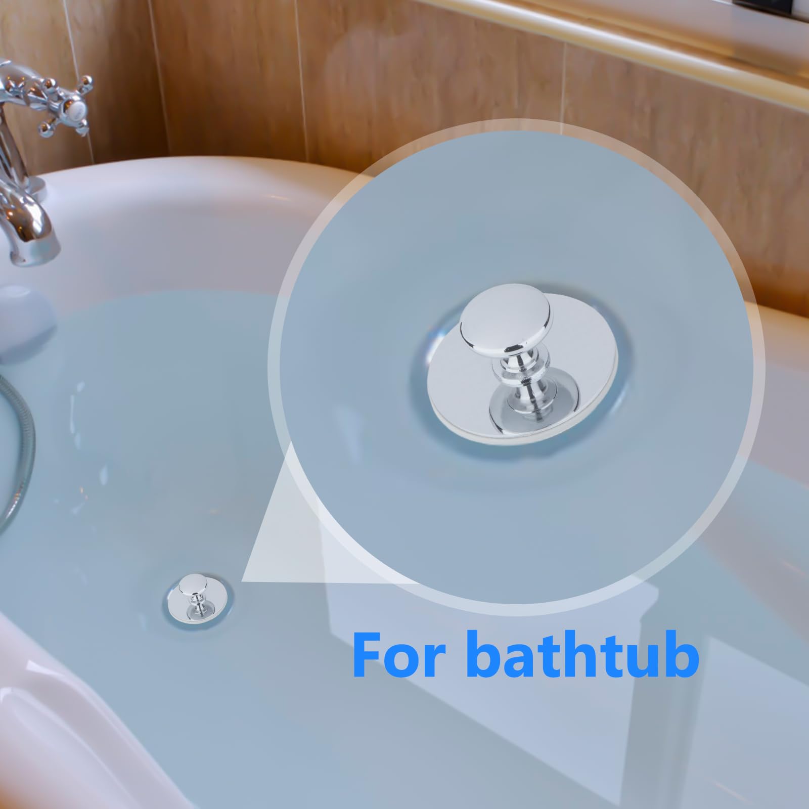 Universal Bathtub Drain Stopper - Rubber Replacement Plug for Bathtubs & Bathroom Sinks (Chrome, YGS8901) - Leak-Proof Bath & Sink Drain Cover for Home, Hotel, Spa Use