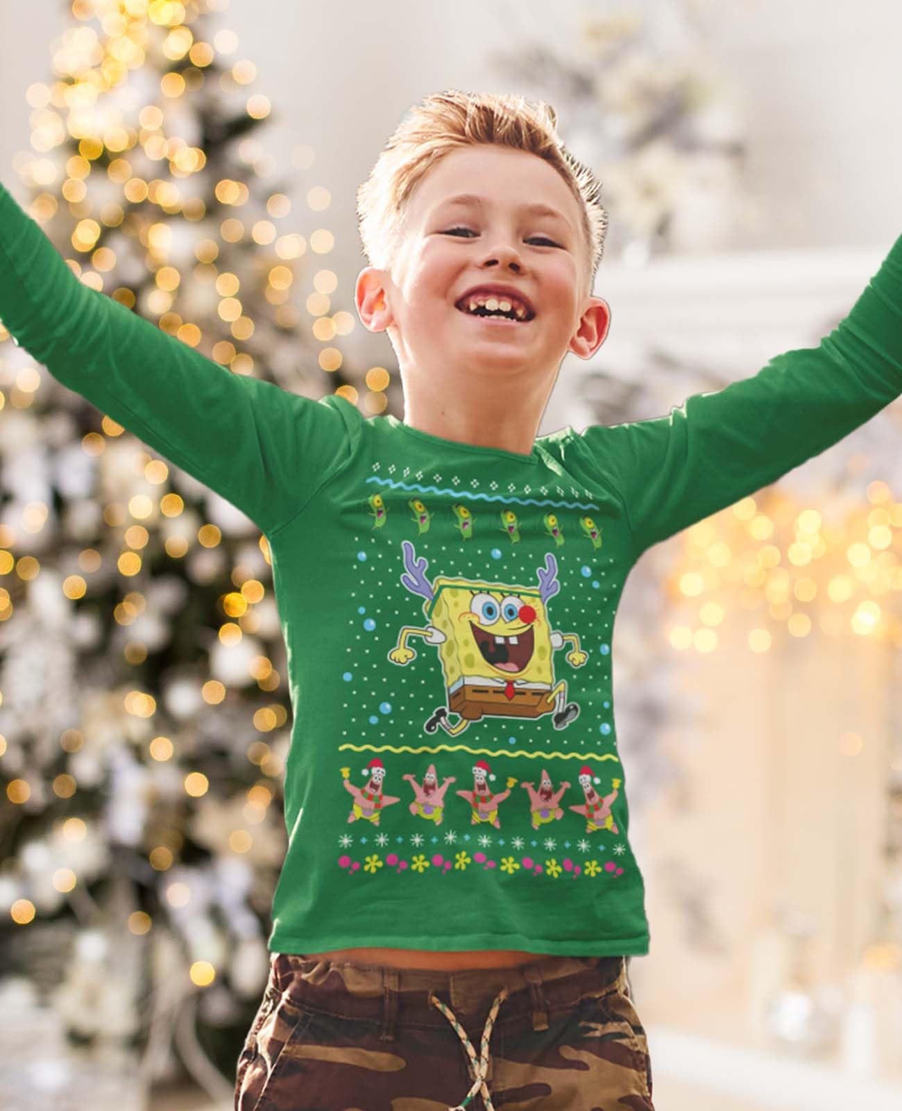Spongebob Christmas Shirt for Kids | Tacky Holiday Sweater Style Xmas Sweatshirt for Toddler Boys & Girls | Fun Family Matching Outfits & Ugly Christmas Party Wear