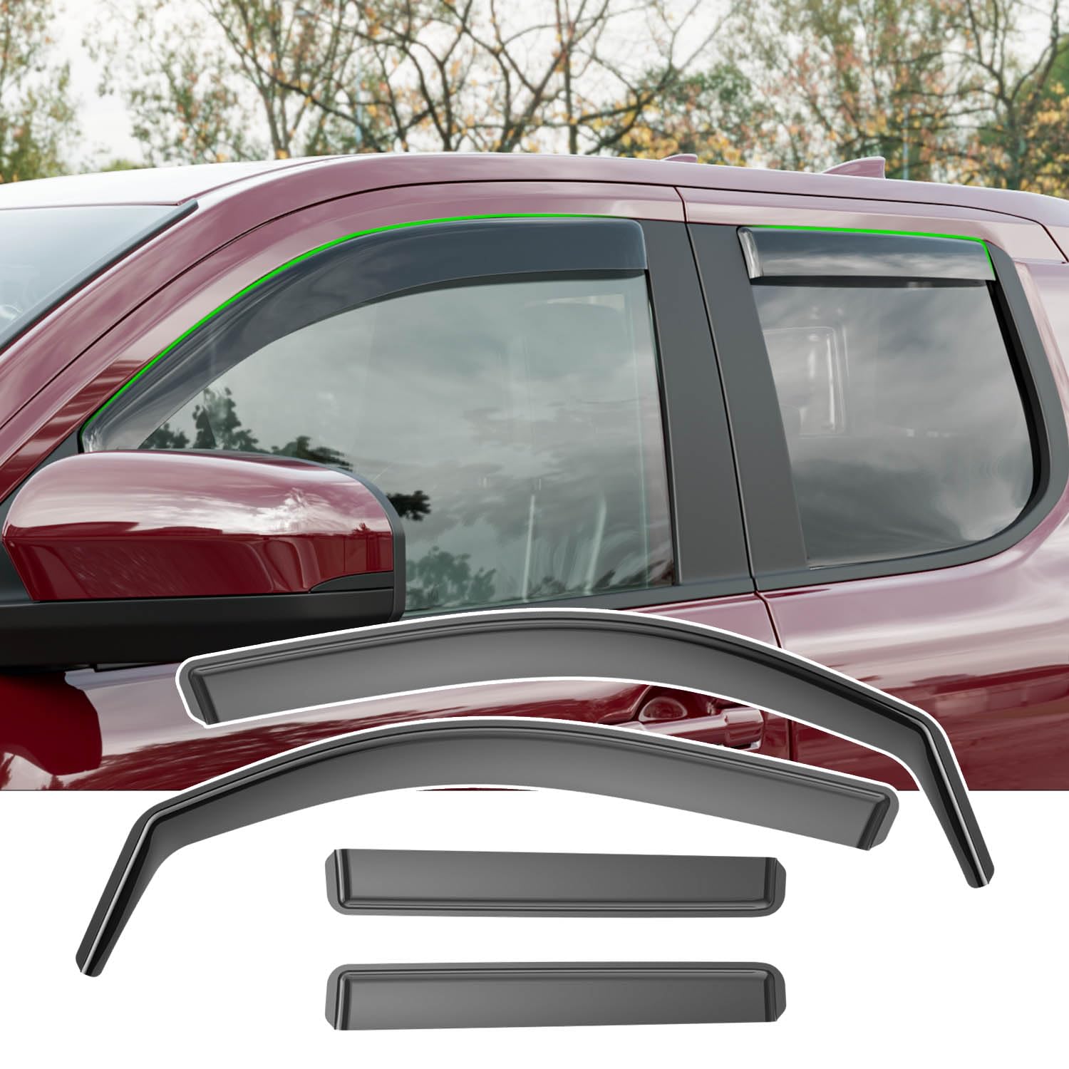 2024-2025 Toyota Tacoma Side Window Visor Deflector - Rain & Wind Protection, Sleek Trim Cover Replacement Accessory for Enhanced Driving Comfort (Perfect for Highway & Off-Road Adventures)