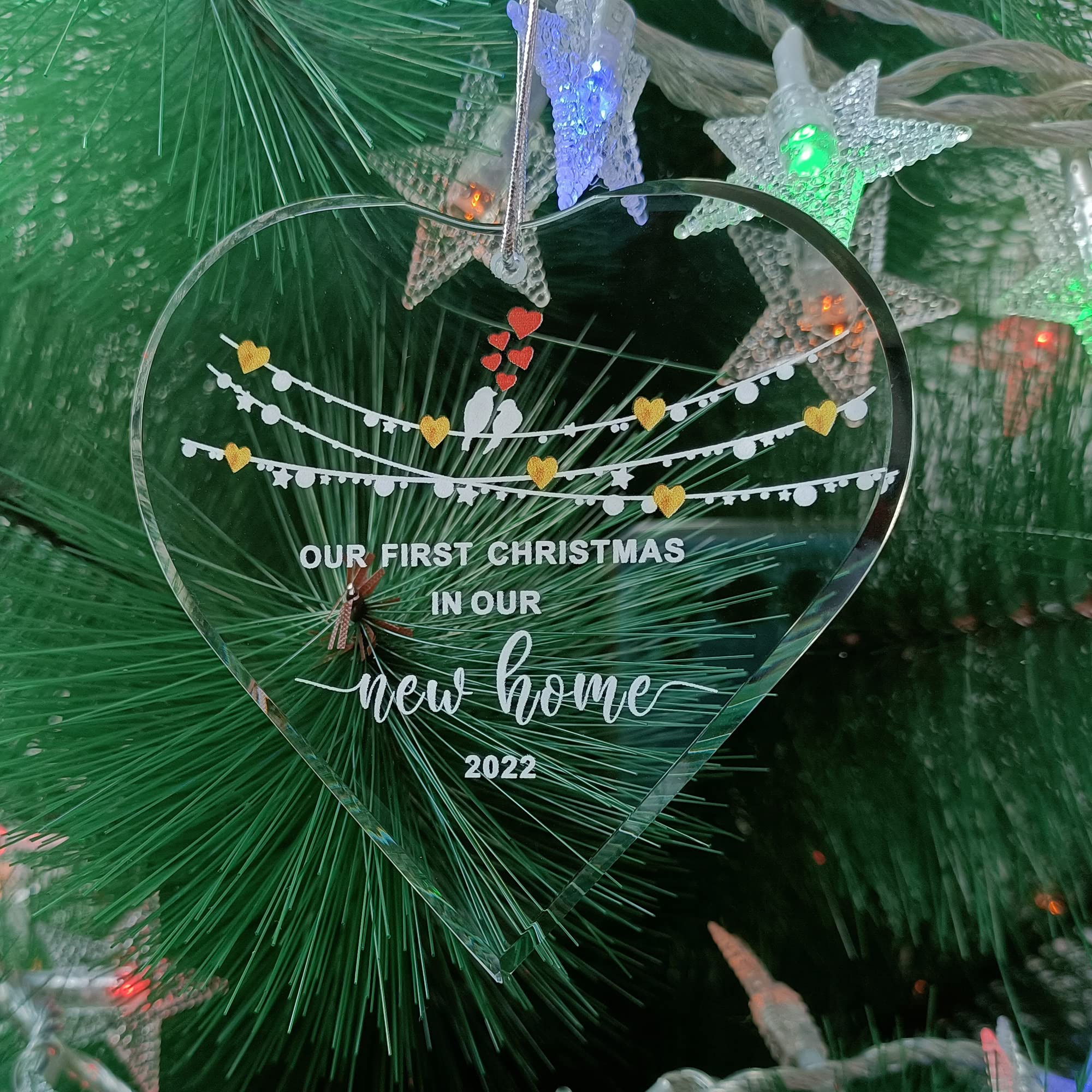 Crystal Glass Heart Shape Christmas Ornament - First Home Keepsake for Newlyweds & Housewarming Gift | Perfect for Holiday Decor, Wedding Anniversary & Christmas Tree Decoration