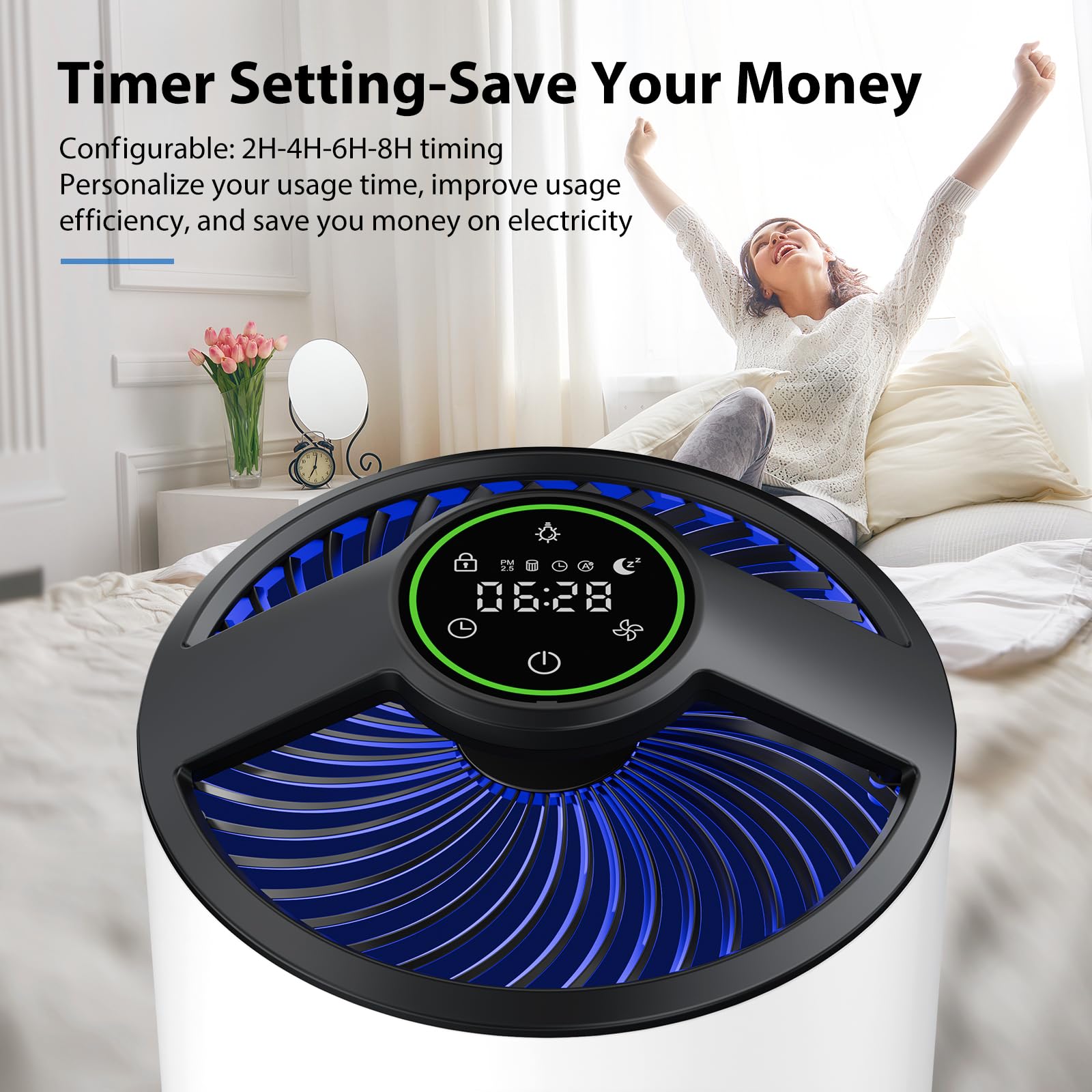 Tolife HEPA Air Purifier for Large Rooms up to 1291 Sq Ft - Smart Air Quality Sensor, Auto Mode & Timer - Removes Smoke, Pet Dander, Dust & Allergens - Perfect for Bedroom, Living Room & Office Use