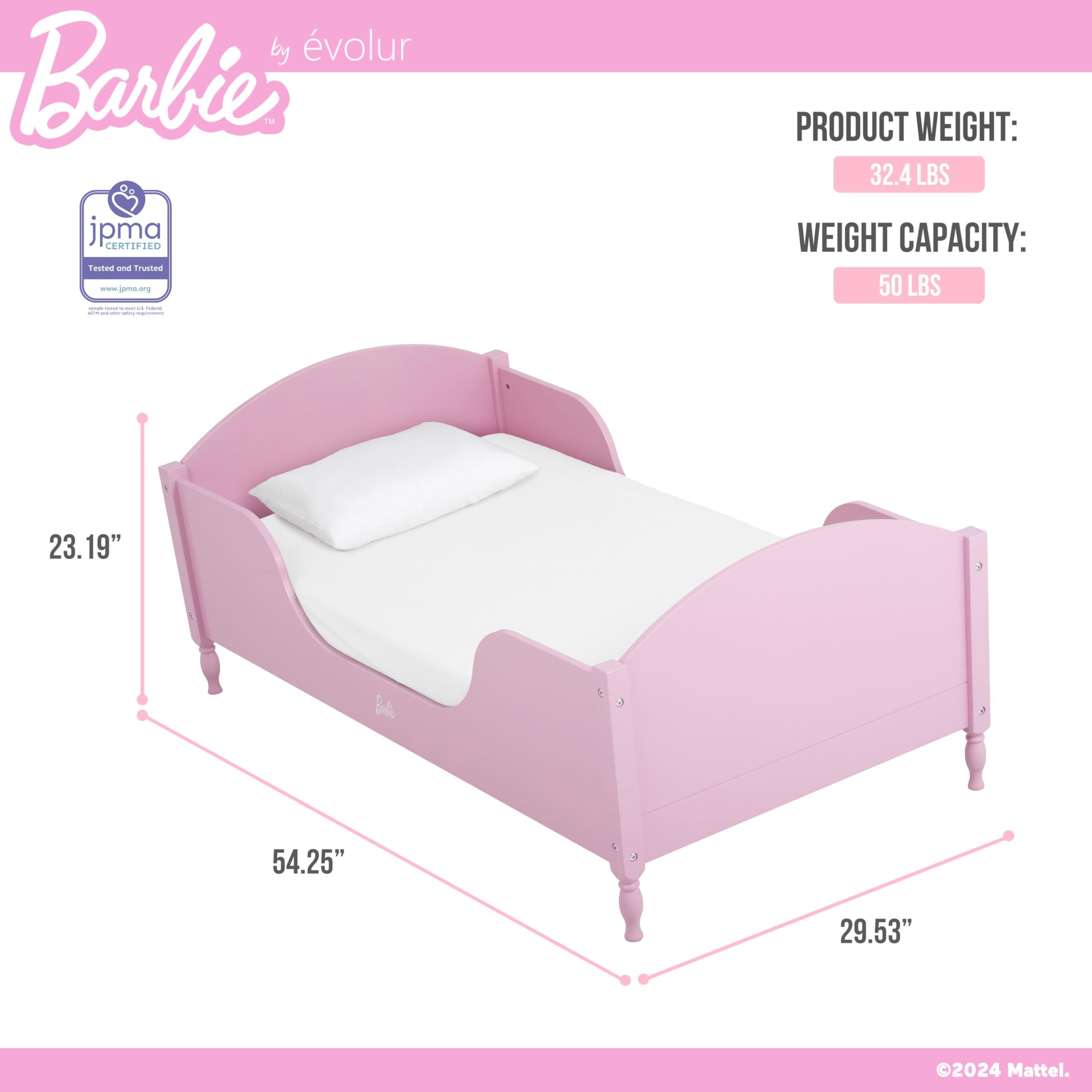 Barbie Dreamscape Wooden Toddler Bed - Pink JPMA & GreenGuard Gold Certified Low Floor Bed for Girls | Easy Assembly & Cleaning | Perfect for Nursery, Bedroom & Playroom Decor
