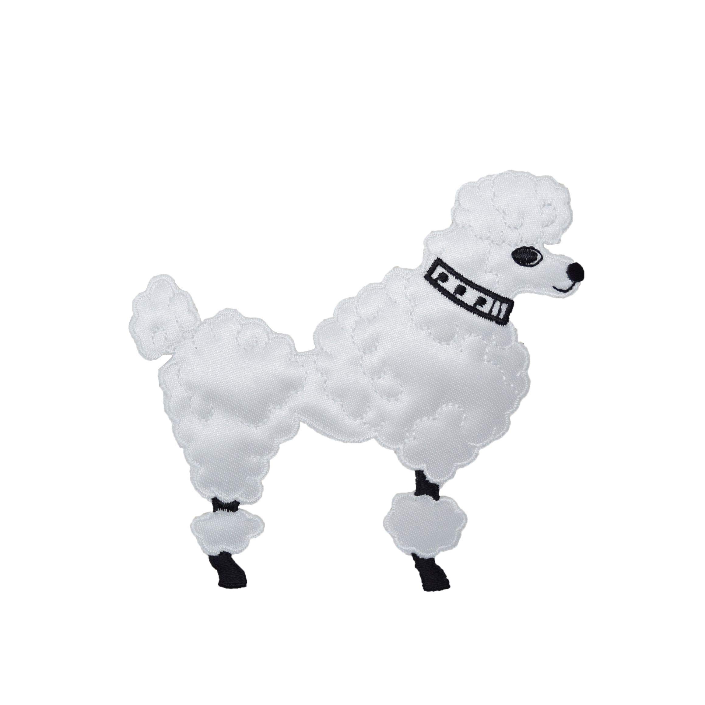 White Poodle Dog Iron On Patch - Embroidered Applique for DIY Crafts, Jackets, Backpacks & Pet Accessories - Facing Right Design for Sewing Projects