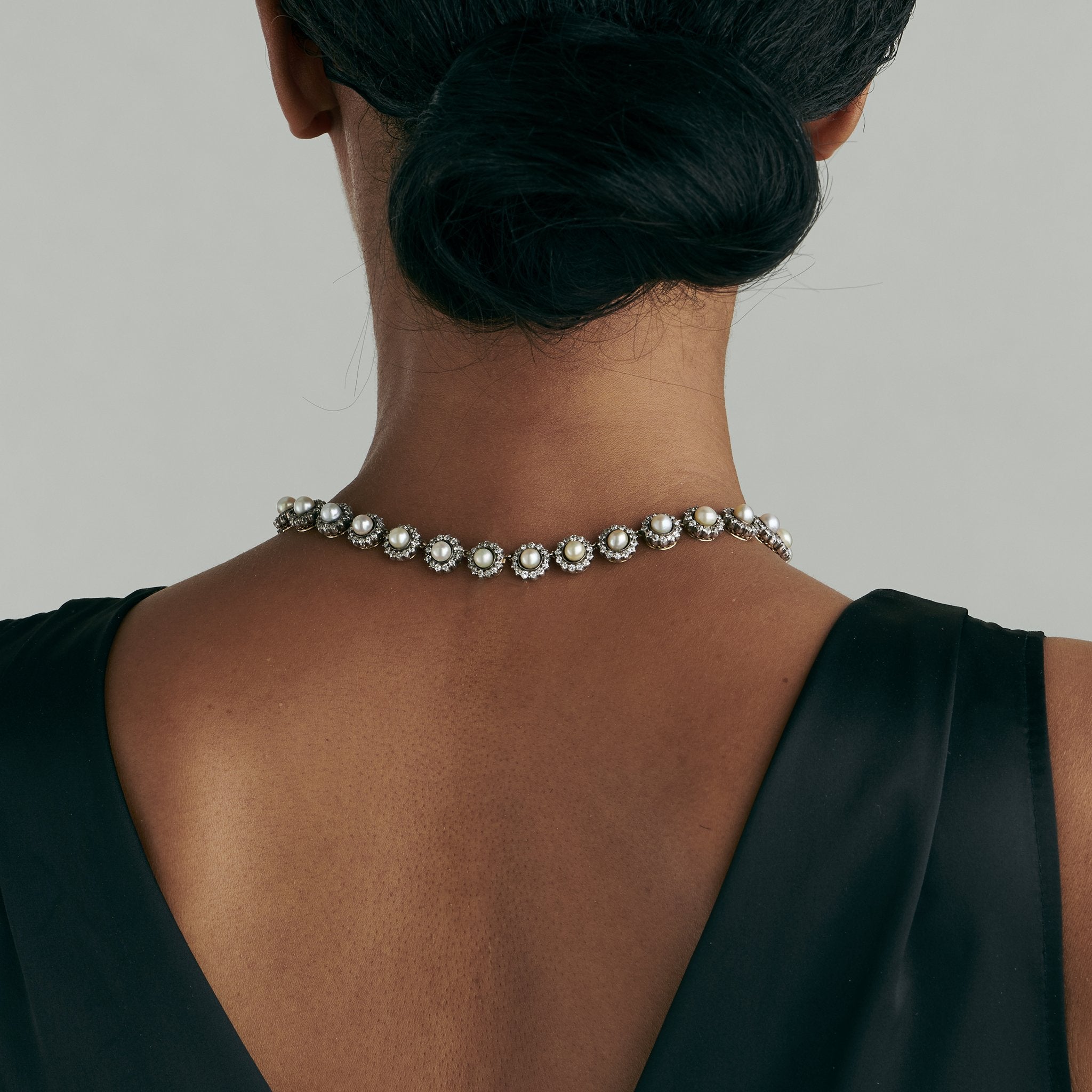 Natural Saltwater Button Pearl and Diamond Necklace for Women - Elegant Jewelry Gift for Wedding, Anniversary & Special Occasions