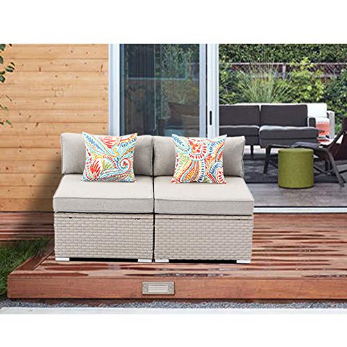 Sunbury 2-Piece Outdoor Sectional Wicker Sofa Set with Gray Cushions & Striped Pillows - Pearl Gray Patio Furniture for Backyard, Garden, Porch | Perfect for Relaxing, Entertaining Guests & Outdoor Lounging