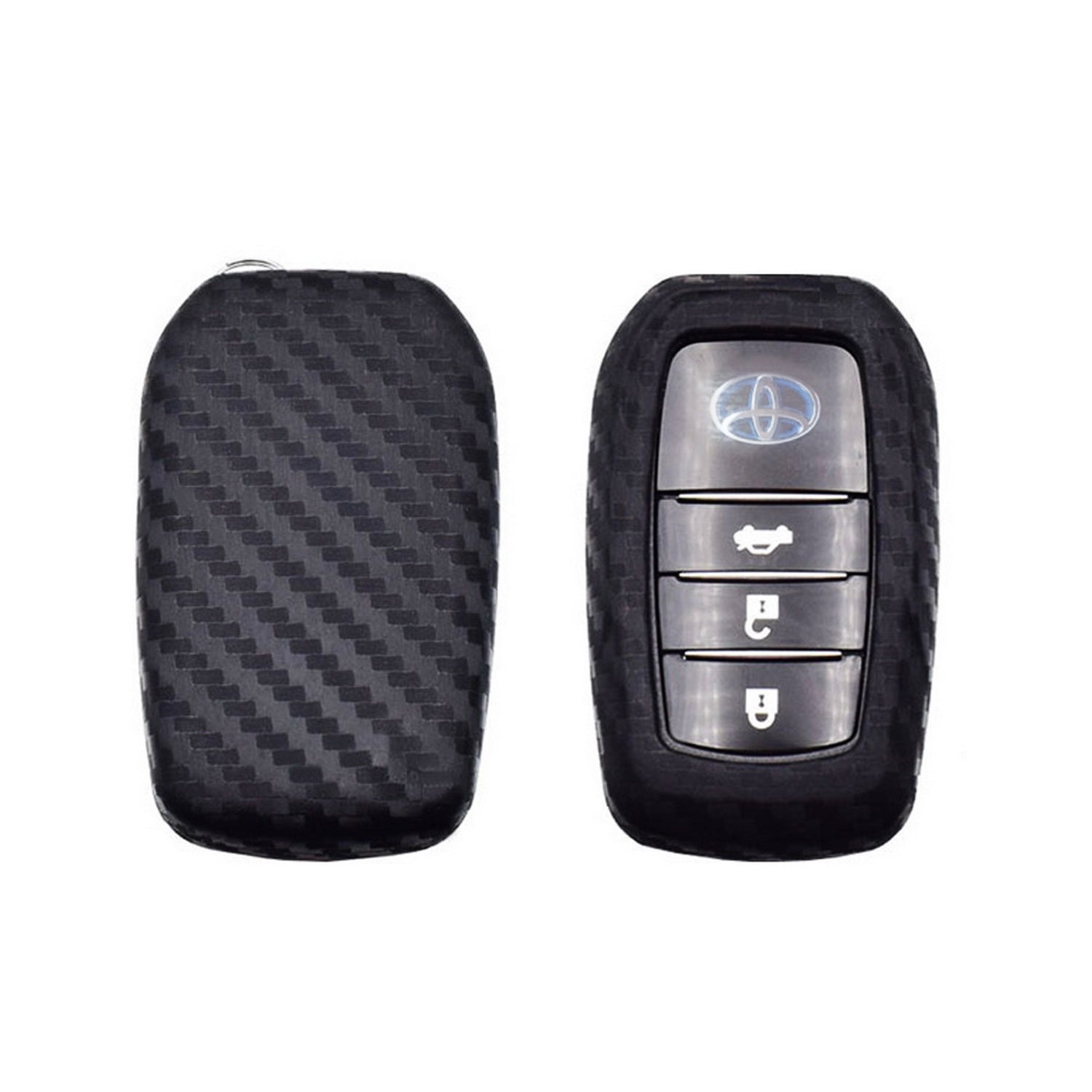 Carbon Fiber Soft Silicone Key Fob Cover for 2017-2023 Toyota Camry, Prius Prime, Mirai, C-HR - Durable & Stylish Car Key Protector for Everyday Use