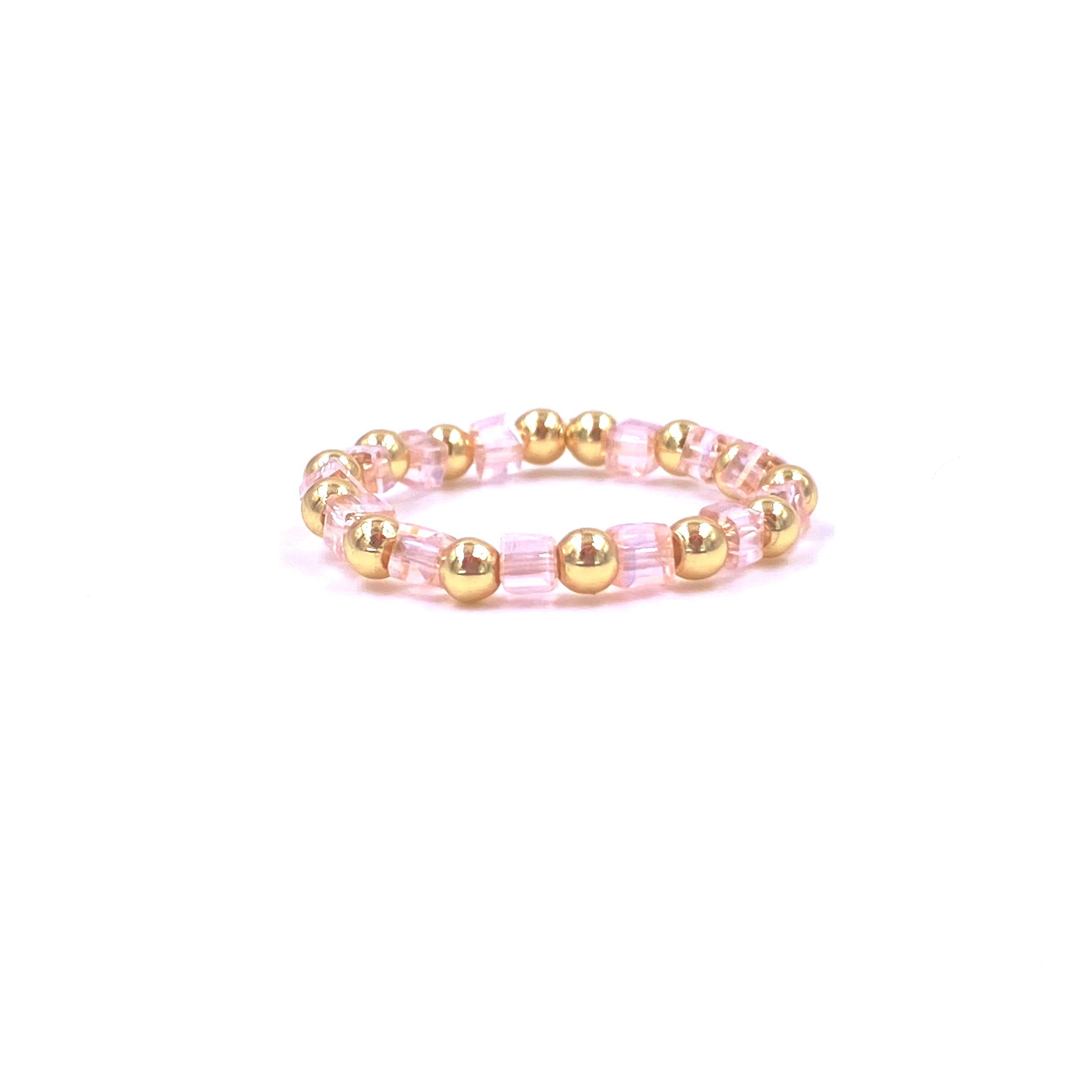 Ashley Gold Stainless Steel Crystal Beaded Stretch Ring - Gold Plated Alternating Design Jewelry for Women, Perfect for Parties, Weddings & Everyday Wear
