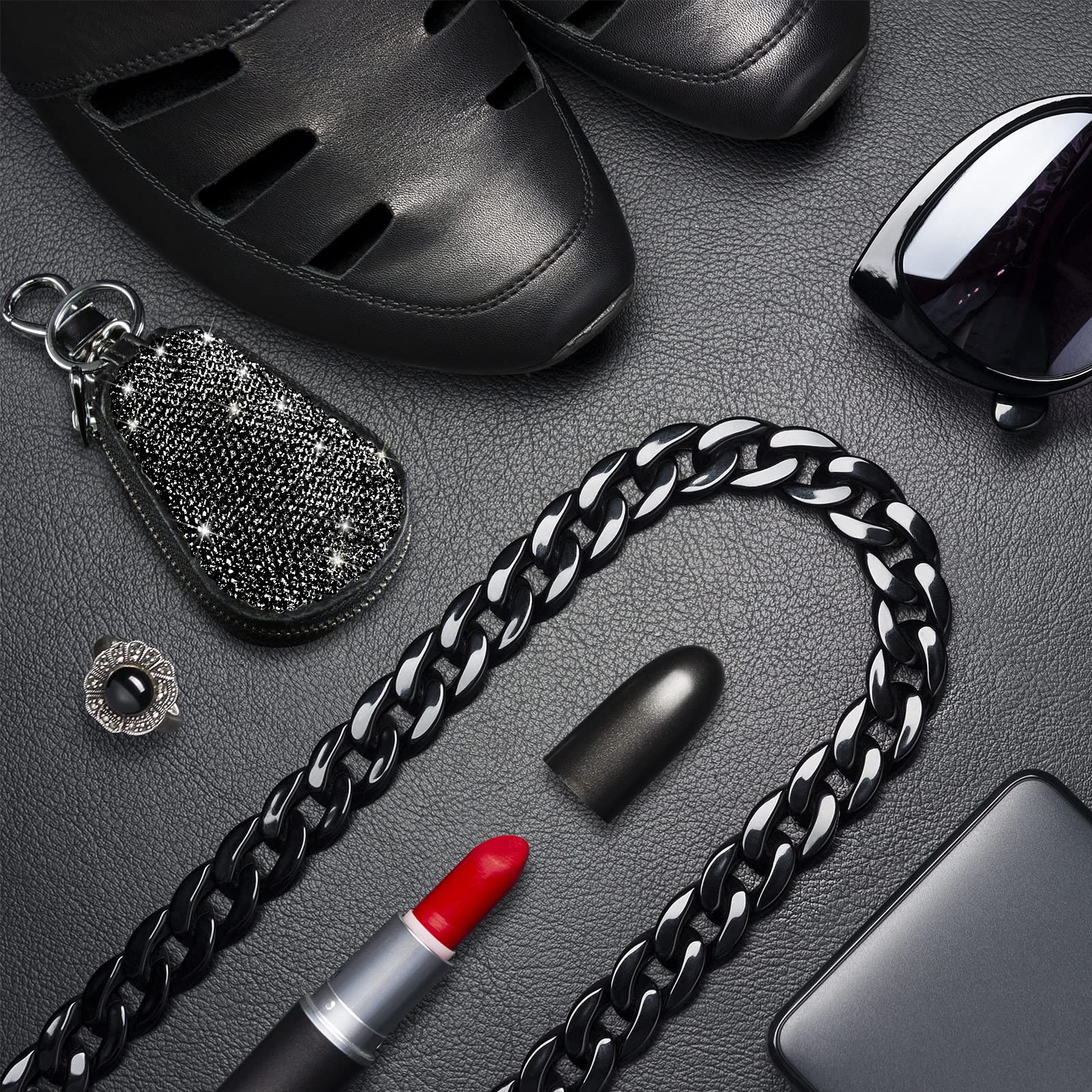 Stylish Bling Bling Car Key Chain Case - Premium Leather Key Fob Holder with Zipper for Remote Control & Coins | Perfect Key Organizer for Women's Purse, Car Keys & Everyday Essentials
