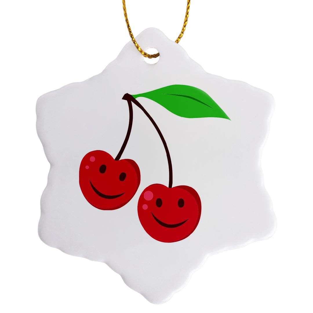 3D Rose Happy Face Cherries Fruit Cartoon Snowflake Ornament - Fun Holiday Decor for Christmas Tree, Home & Office Party Decoration
