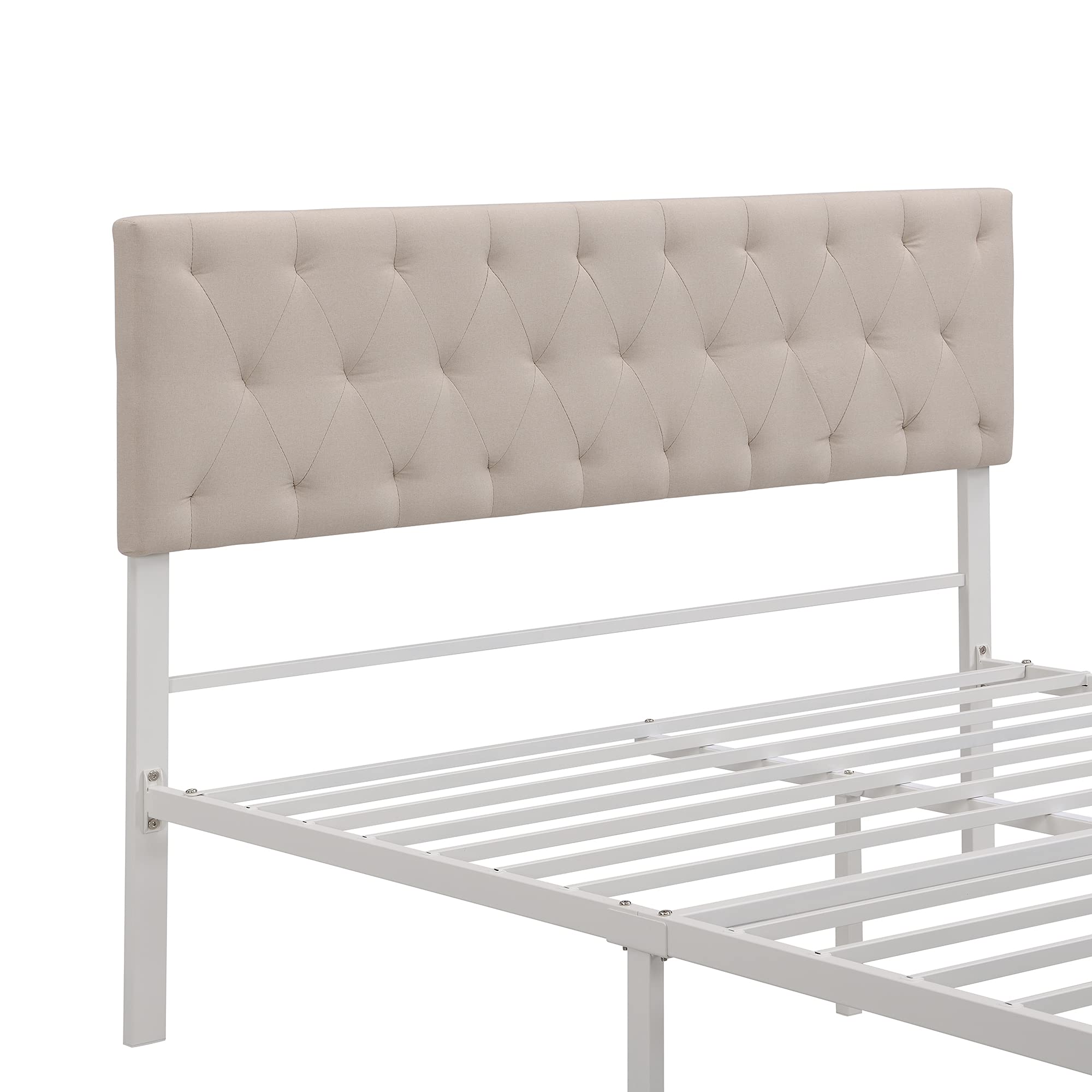 Queen Size Platform Bed Frame with Storage Drawers & Linen Headboard - Upholstered Mattress Foundation with Metal Slats Support, No Box Spring Needed (Beige) | Modern Bedroom Furniture for Small Spaces & Guest Rooms