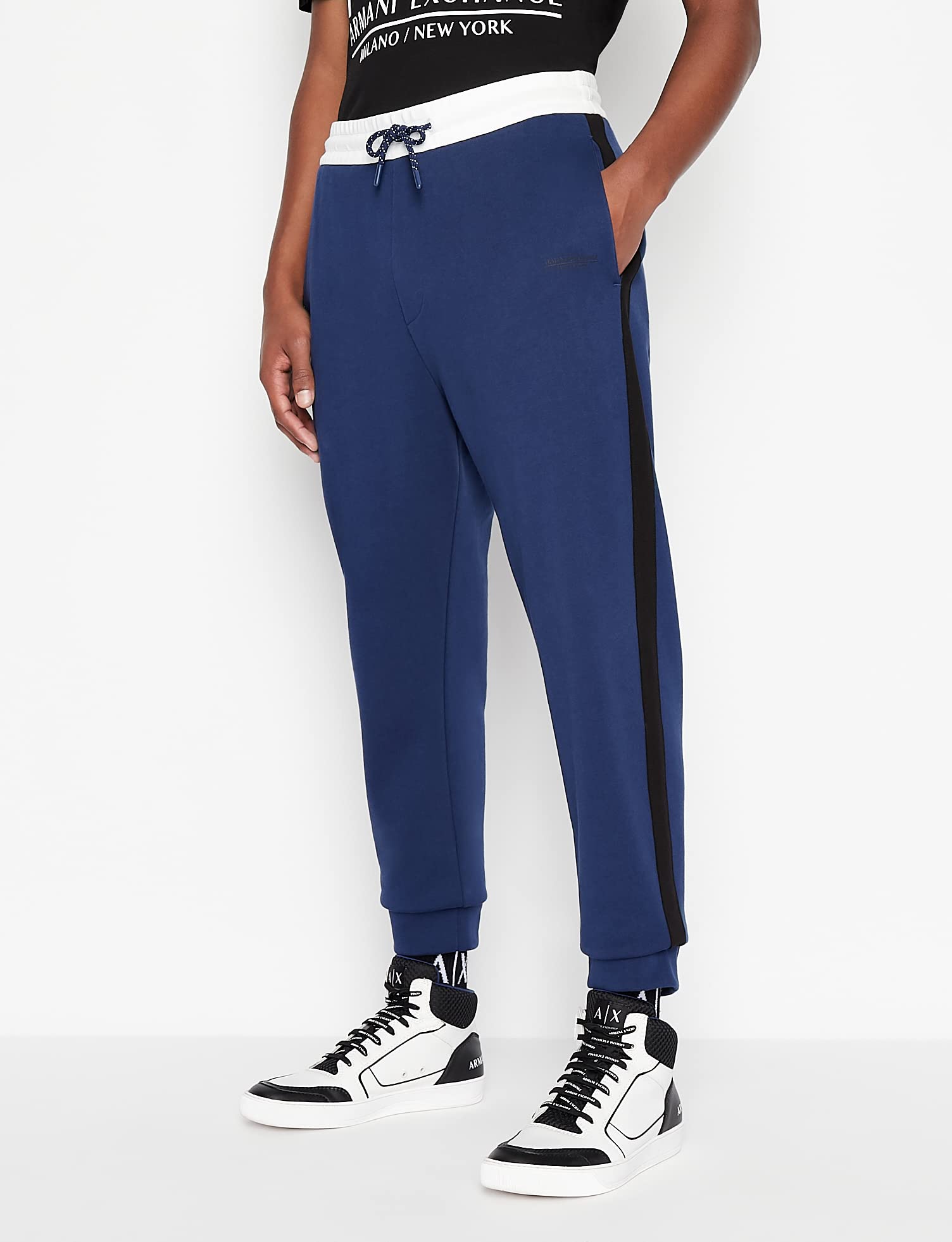 Armani Exchange Men's Colorblock Tape Stripe Logo Jogger Sweatpants - Comfortable Casual Lounge Pants for Gym, Running & Streetwear Fashion