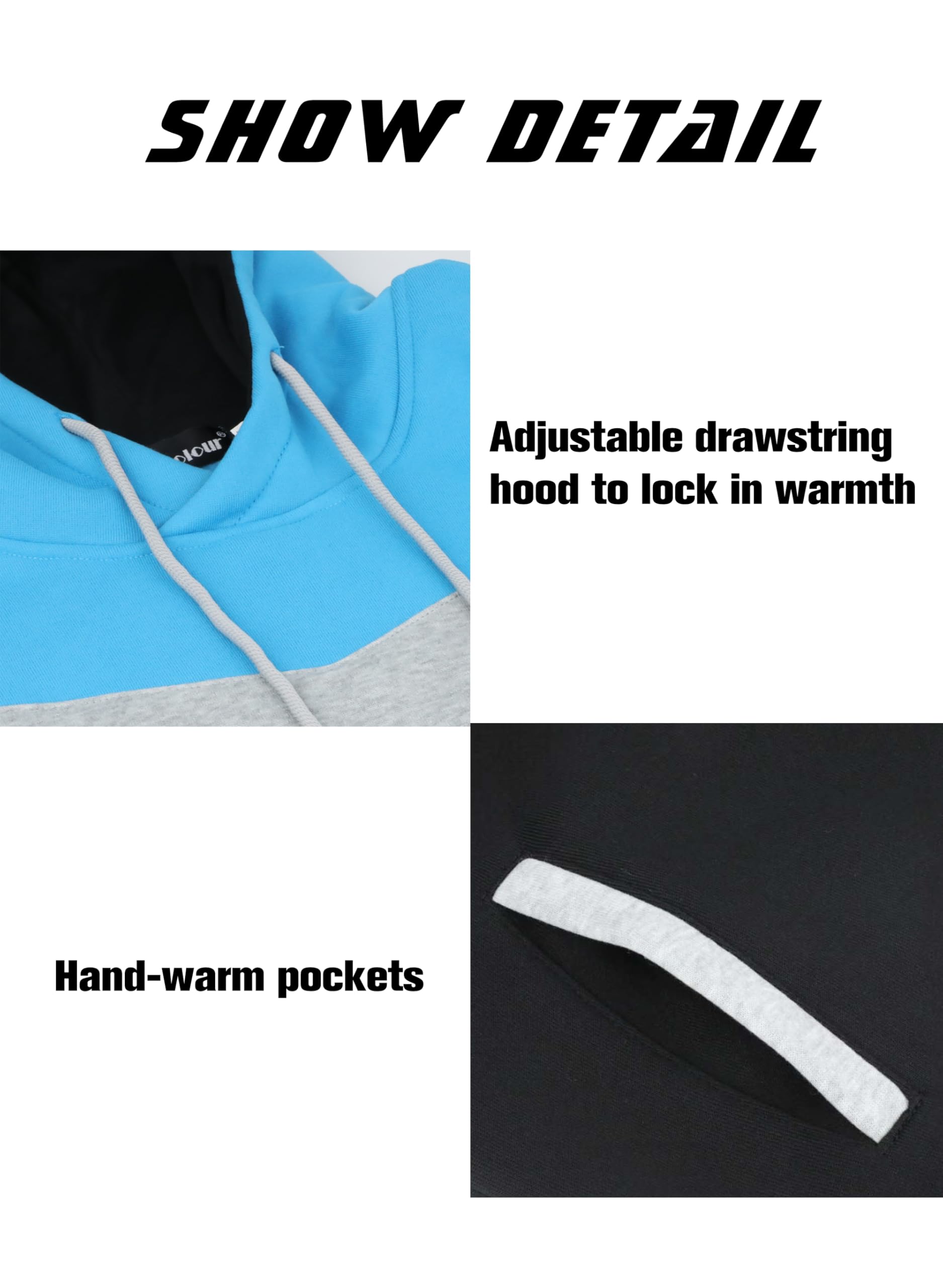 MOONCOLOUR Men's Color Block Fleece Hoodie - Long Sleeve Pullover Sweatshirt with Pockets for Casual Wear & Outdoor Activities