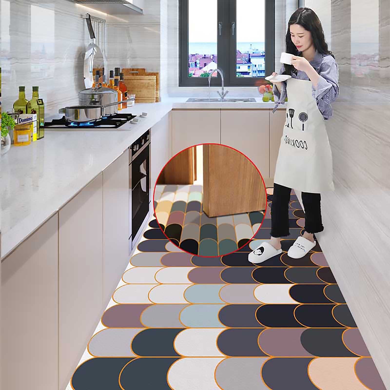 Non-Slip Anti-Fatigue Kitchen Floor Mat - Waterproof Oil-Proof Standing Comfort Mat for Home & Office - Geometric Design Area Rug (90x1000cm, Customizable) - Perfect for Cooking, Dishwashing & Long Standing Work