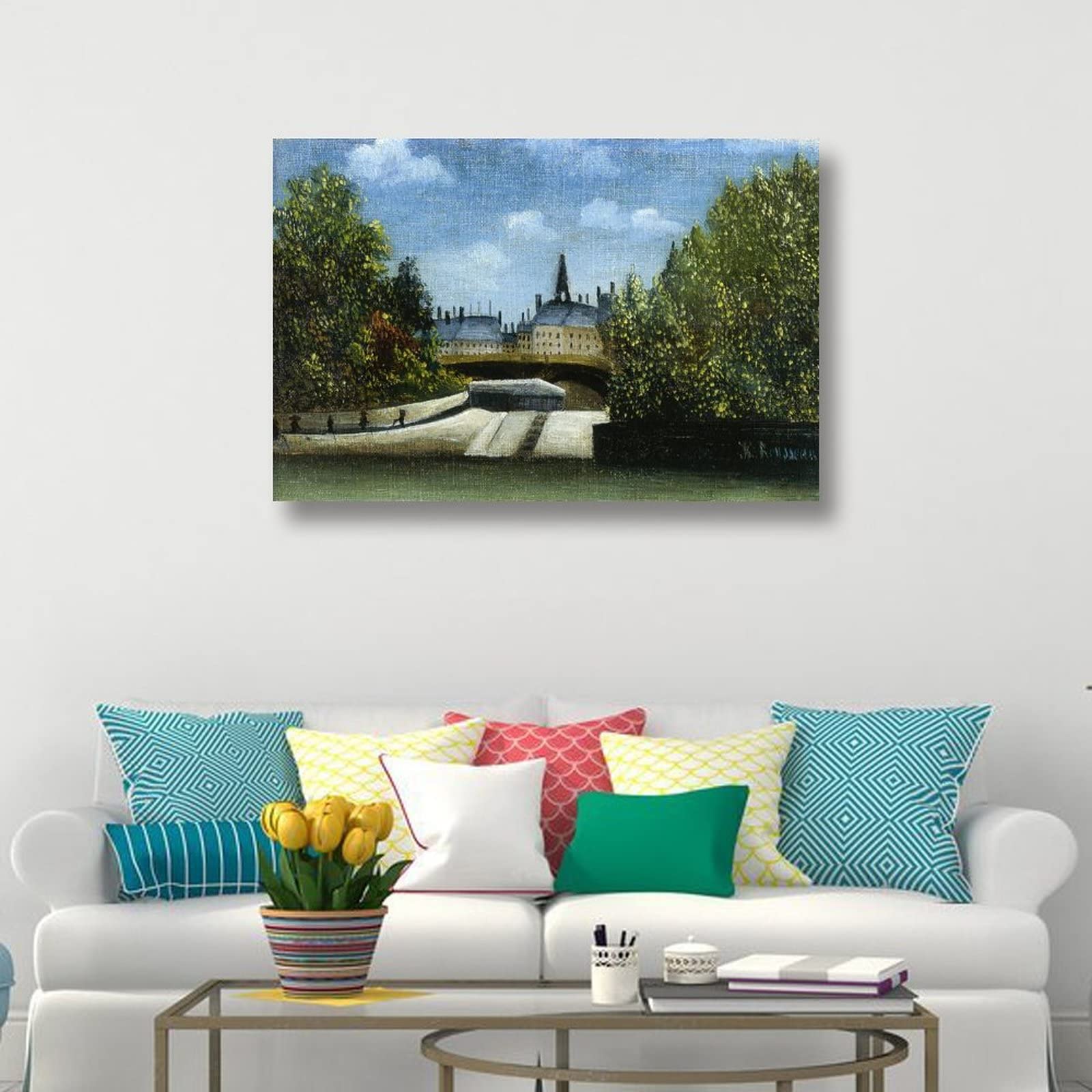 Henri Rousseau Ile De La Cite Painting Poster - Premium Canvas Wall Art Print (24x36 inches/60x90cm) - Framed or Unframed Modern Home Decor - Perfect for Living Room, Bedroom & Office Decoration