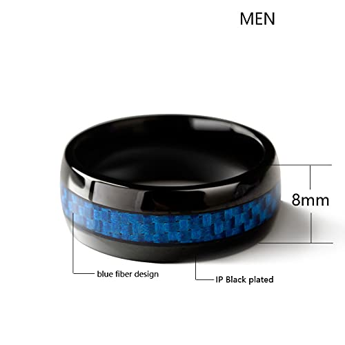 Matching Couple Rings for Women and Men - His and Her Wedding Bands with Blue CZ Stones - Romantic Anniversary Gift for Couples, Engagements & Weddings