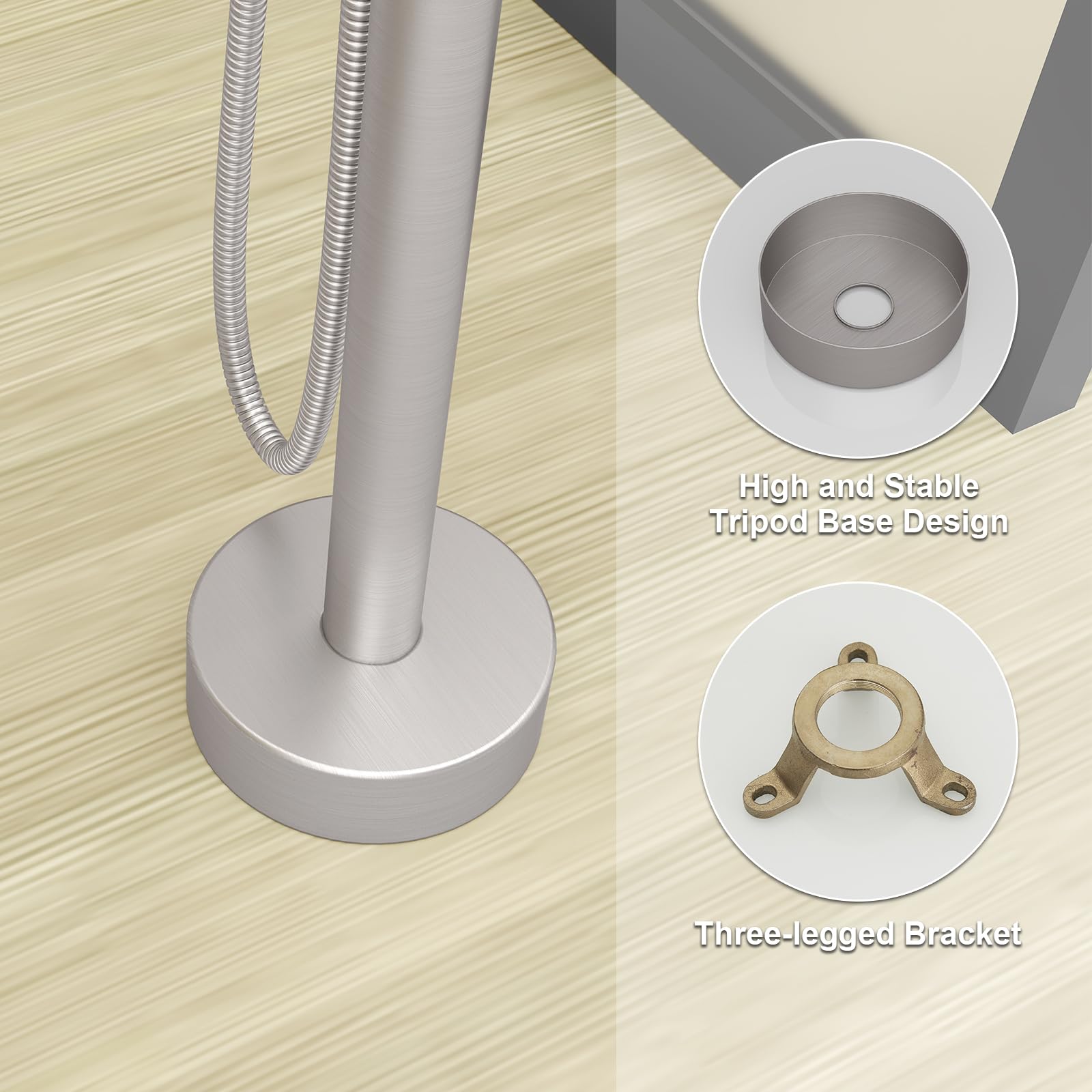 BESy Freestanding Bathtub Faucet - Floor Mount Brass Tub Filler with 2-Function Hand Sprayer & Swivel Spout, Brushed Nickel Finish - Perfect for Modern Bathroom & Spa Relaxation
